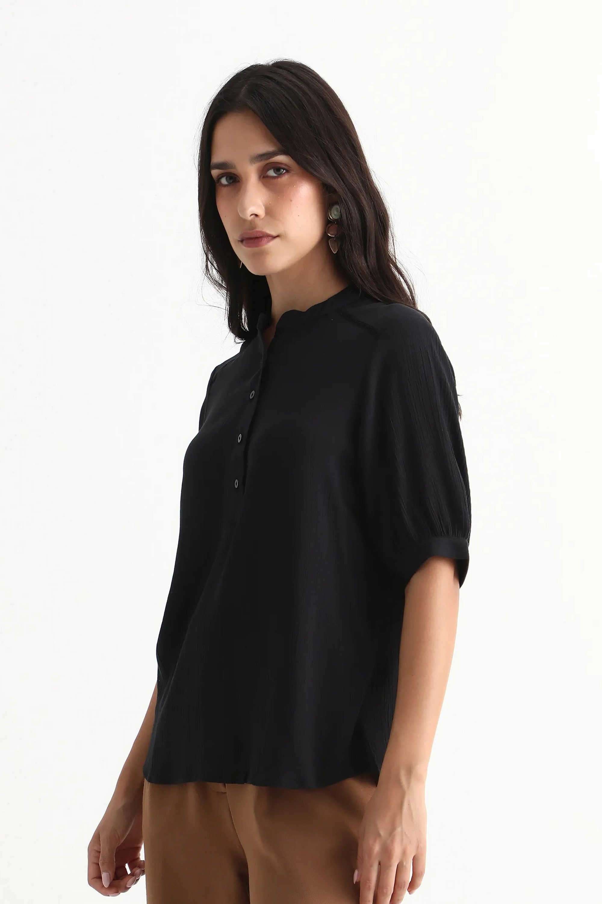 Solid-Viscose-Collared-Women-s-Top