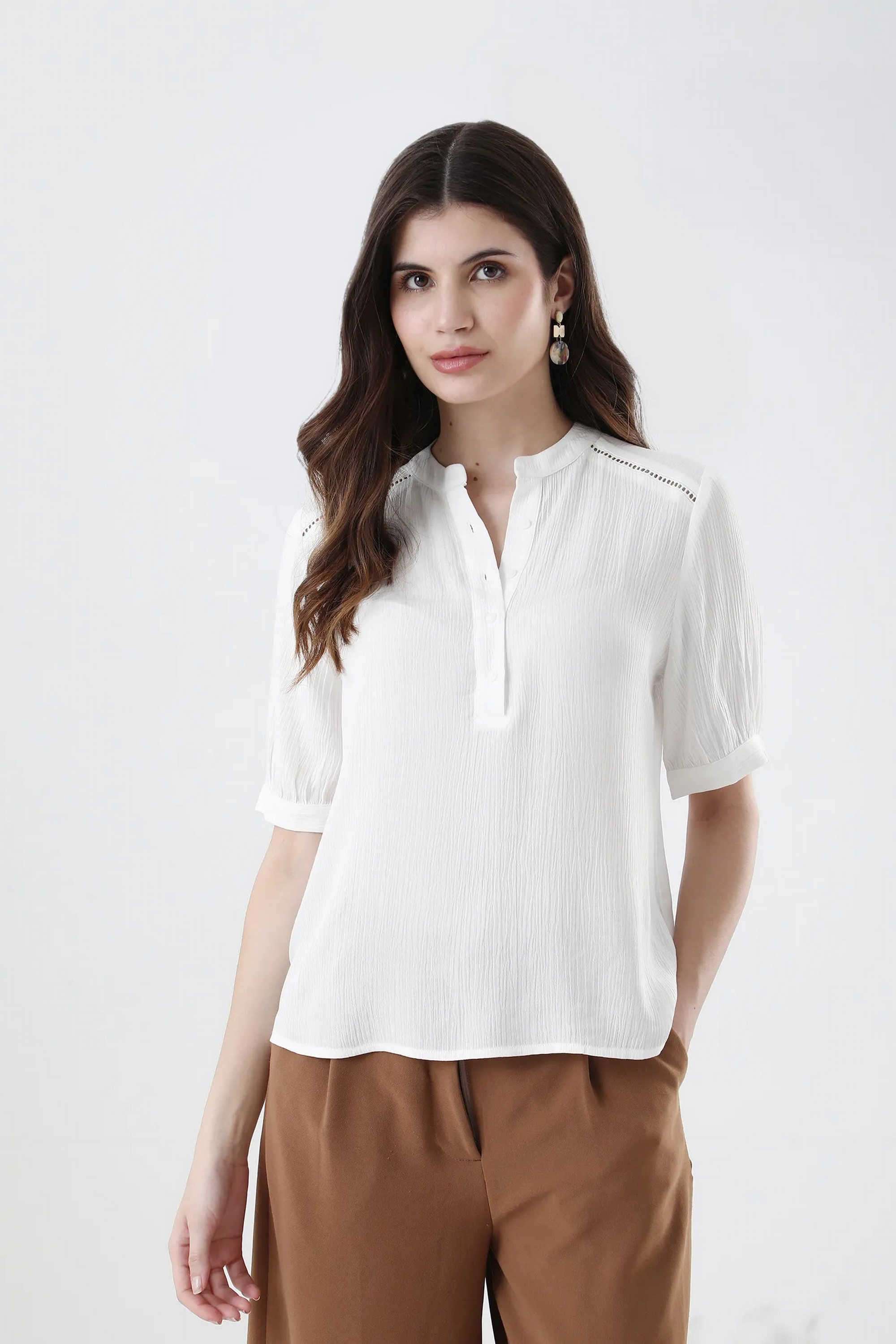 Solid-Viscose-Collared-Women-s-Top