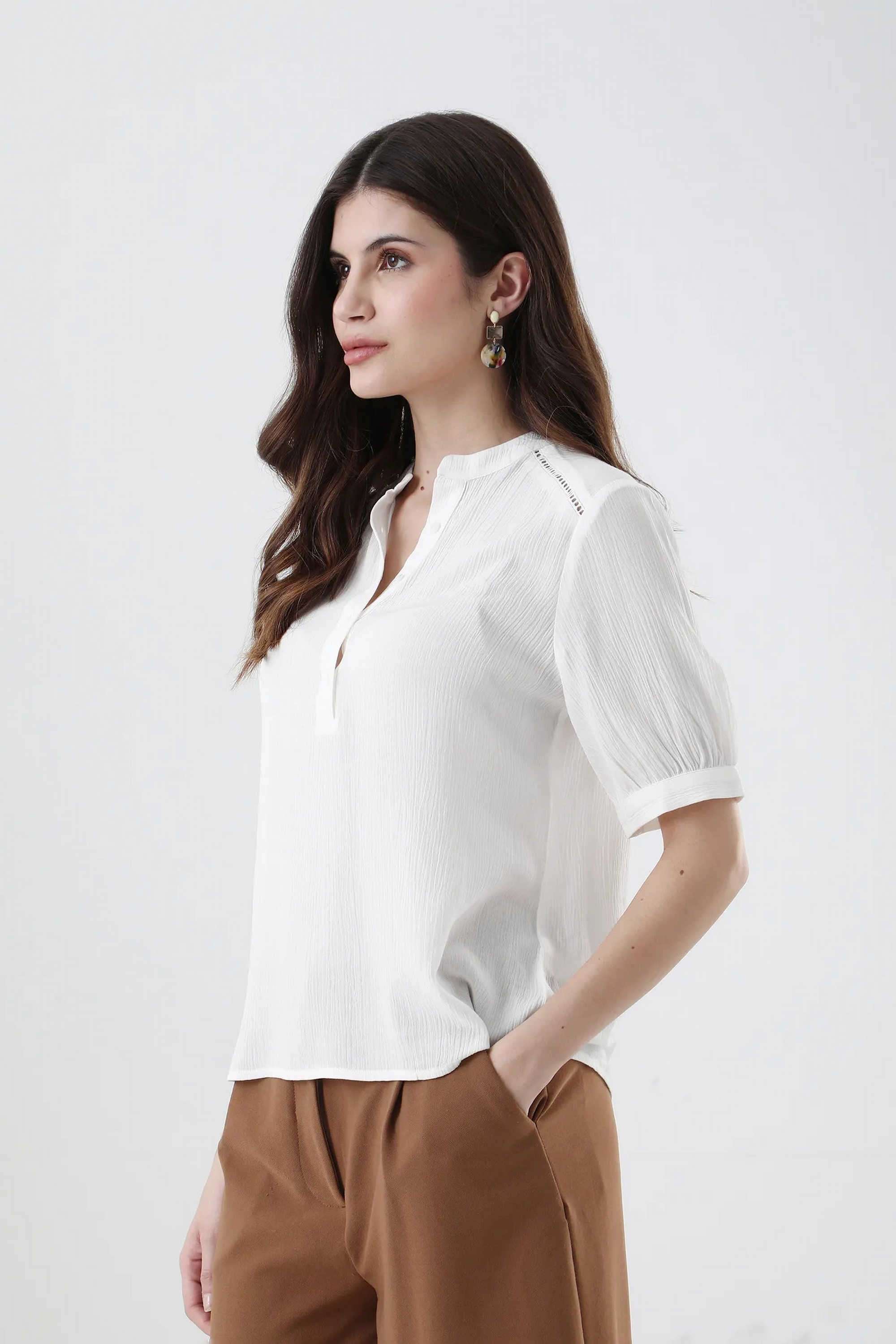 Solid-Viscose-Collared-Women-s-Top