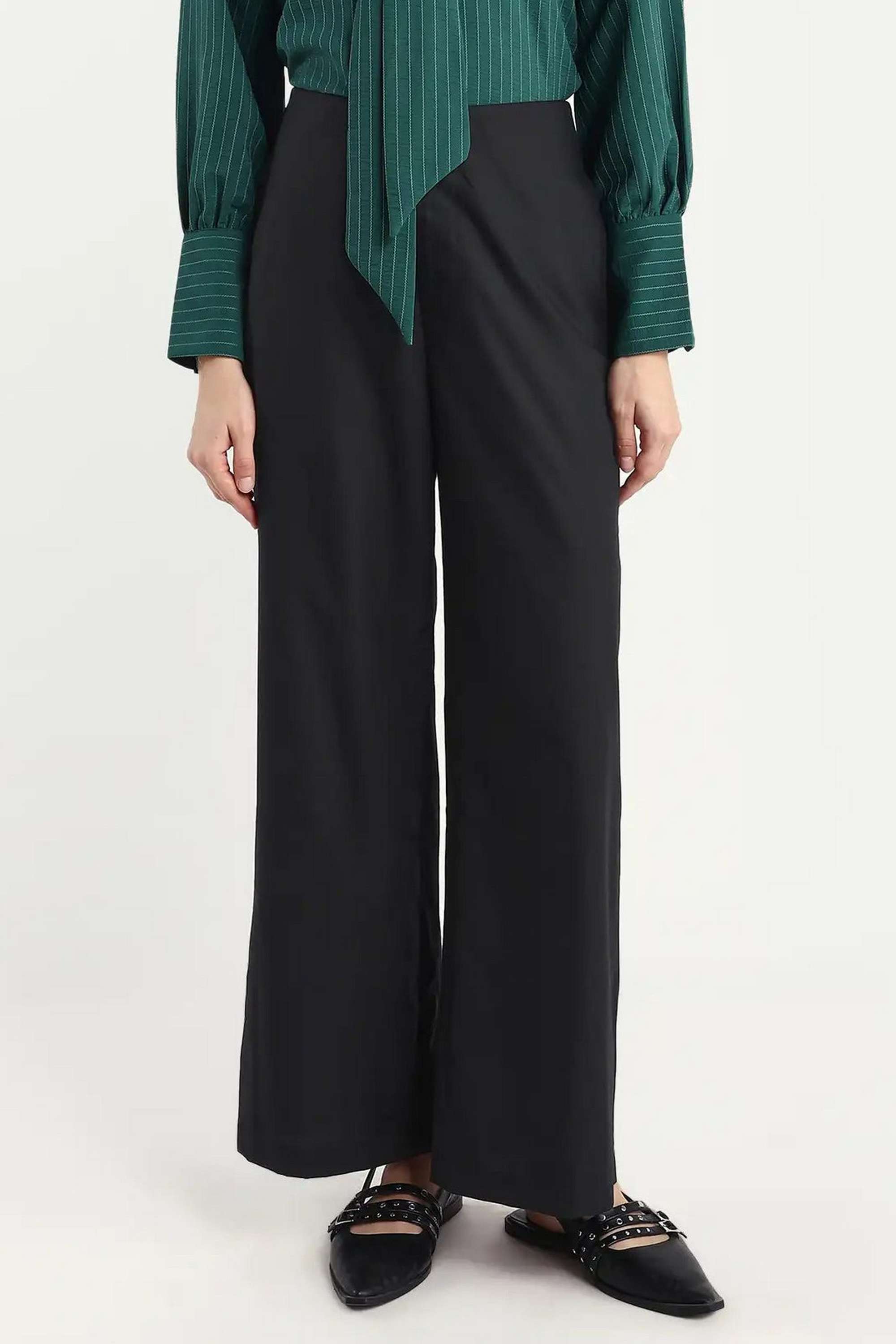 Solid-Relaxed-Fit-Blended-Fabric-Women-s-Casual-Wear-Trousers
