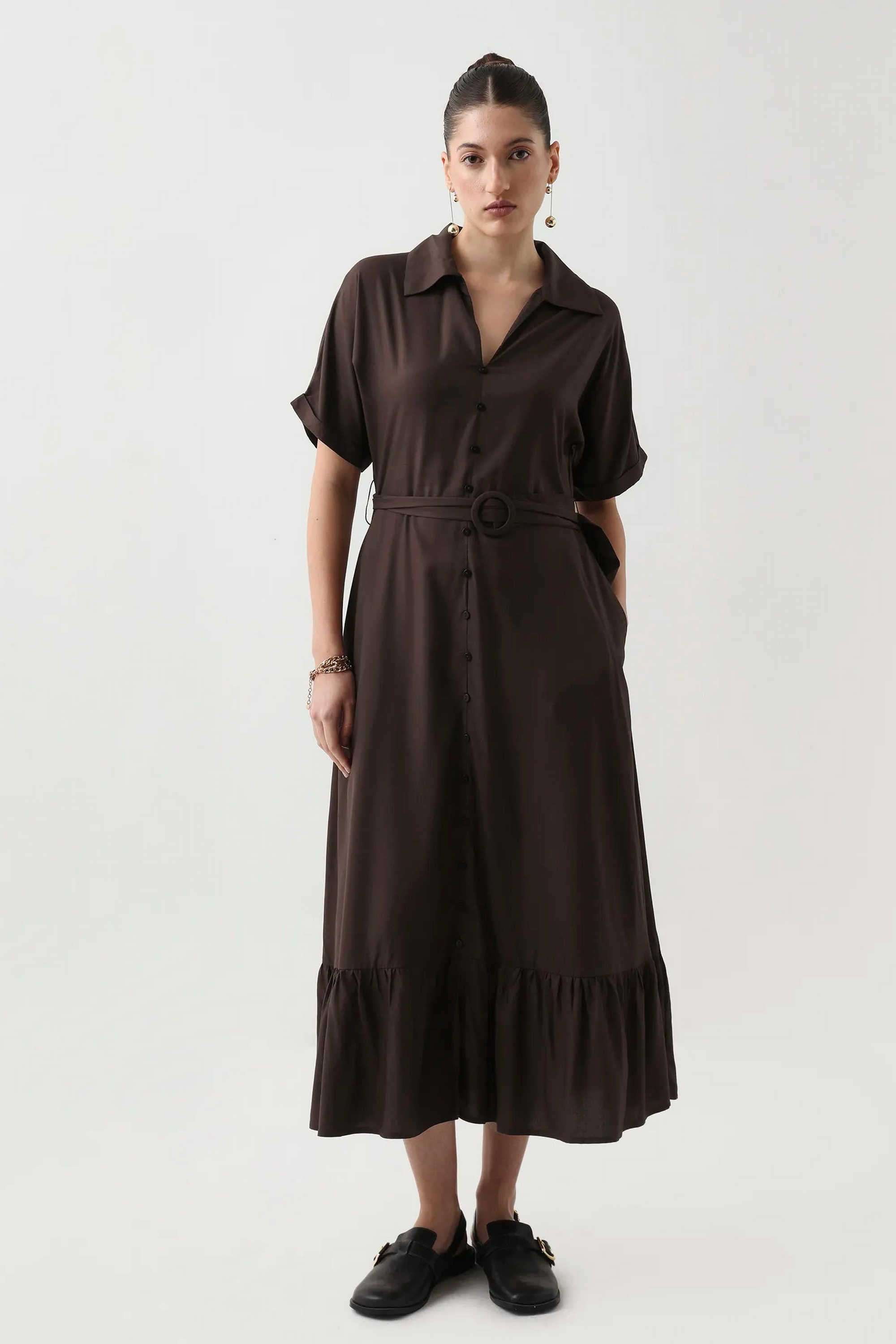 Solid-Viscose-Round-Neck-Women-s-Dress