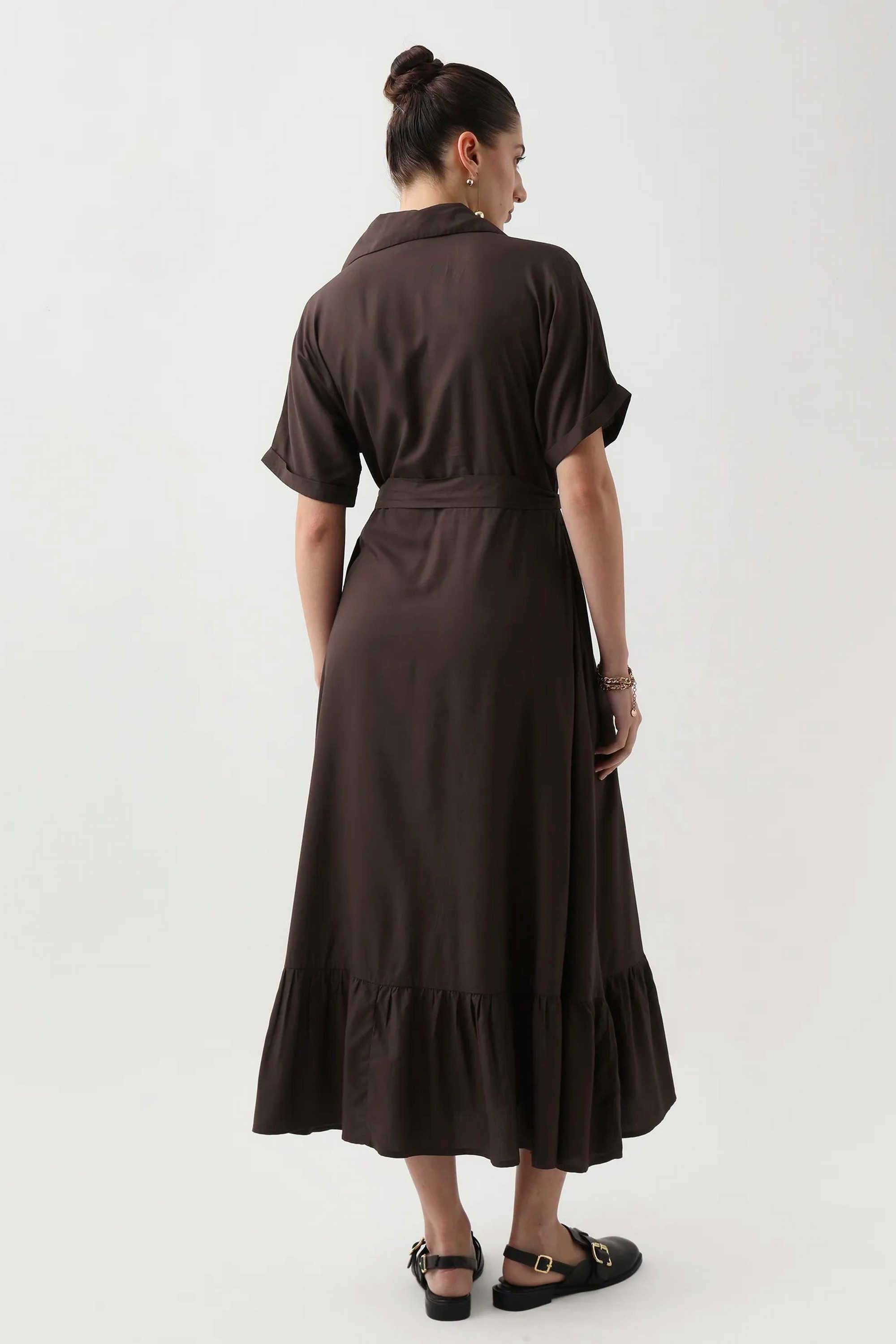 Solid-Viscose-Round-Neck-Women-s-Dress