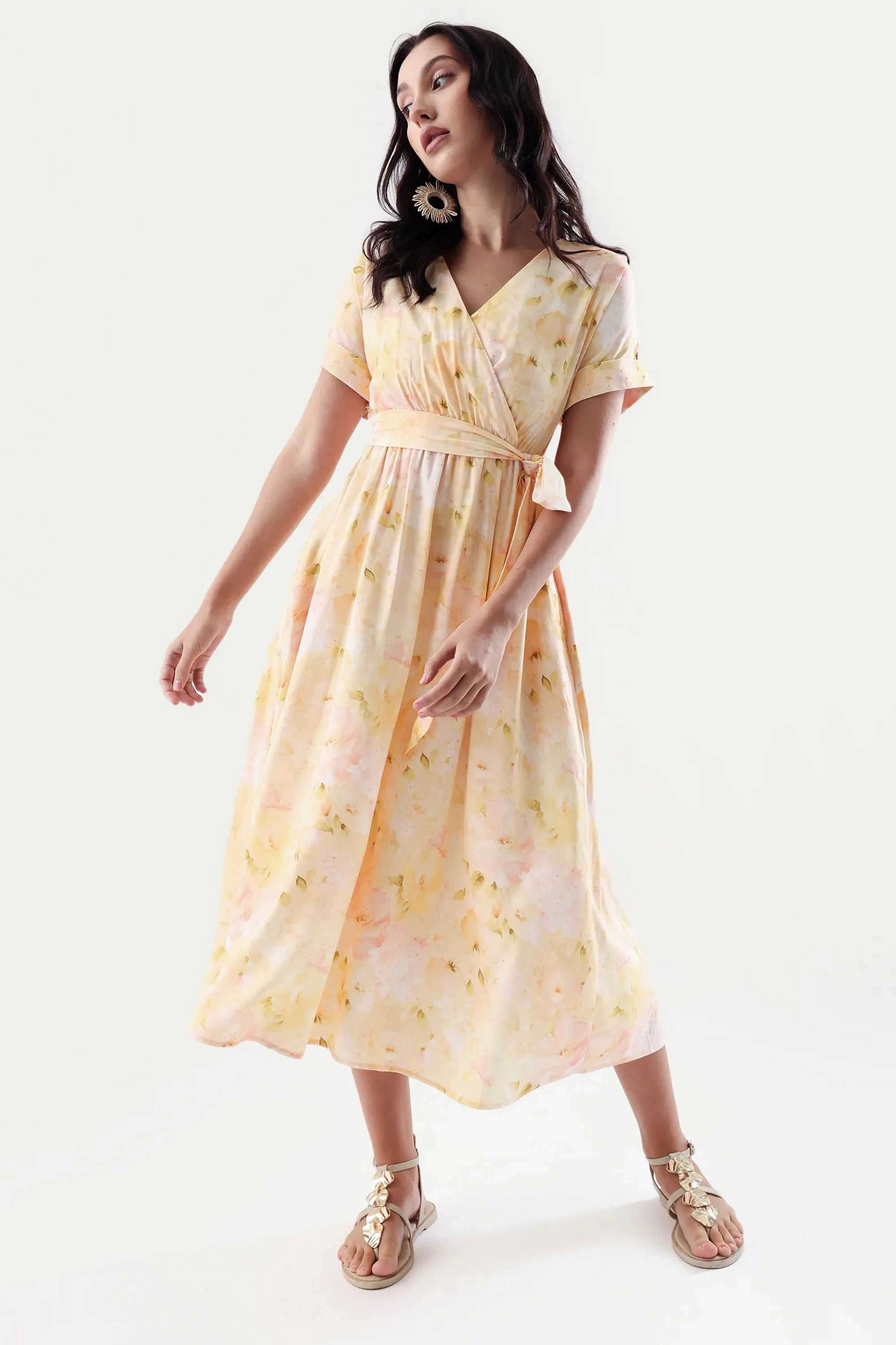 Printed-Viscose-Plunging-Neck-Women-s-Dress