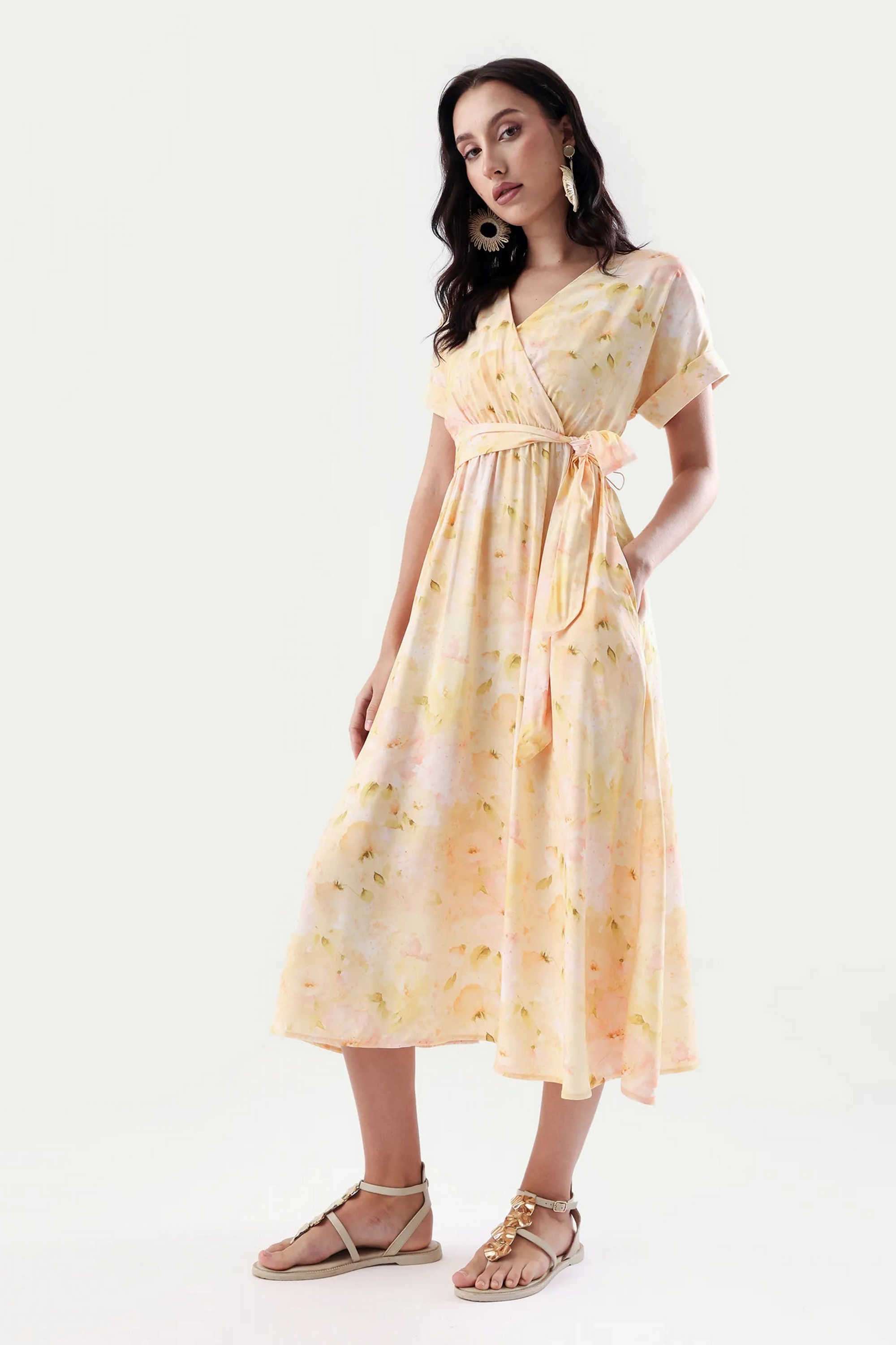 Printed-Viscose-Plunging-Neck-Women-s-Dress