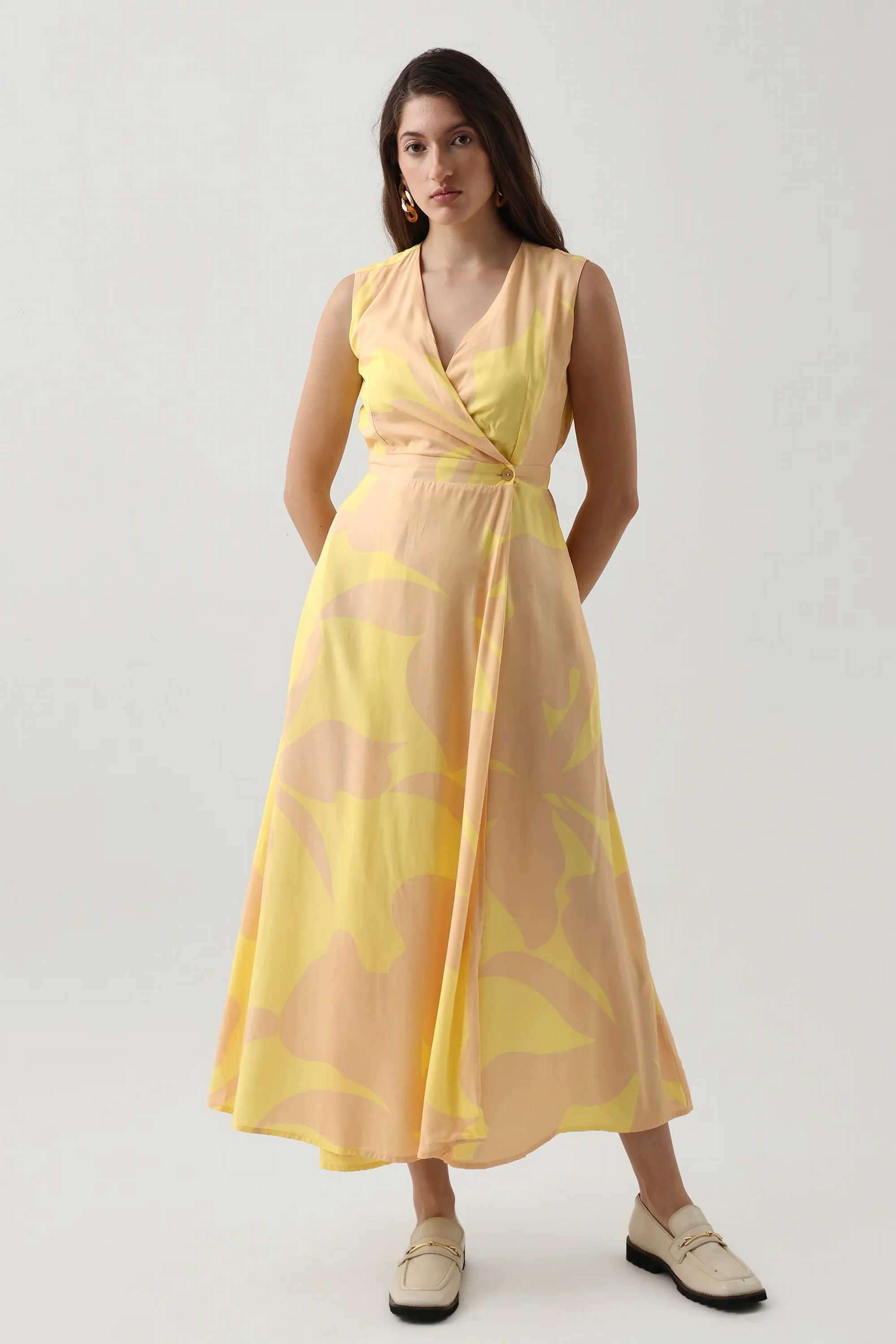 Printed-Viscose-V-Neck-Women-s-Dress