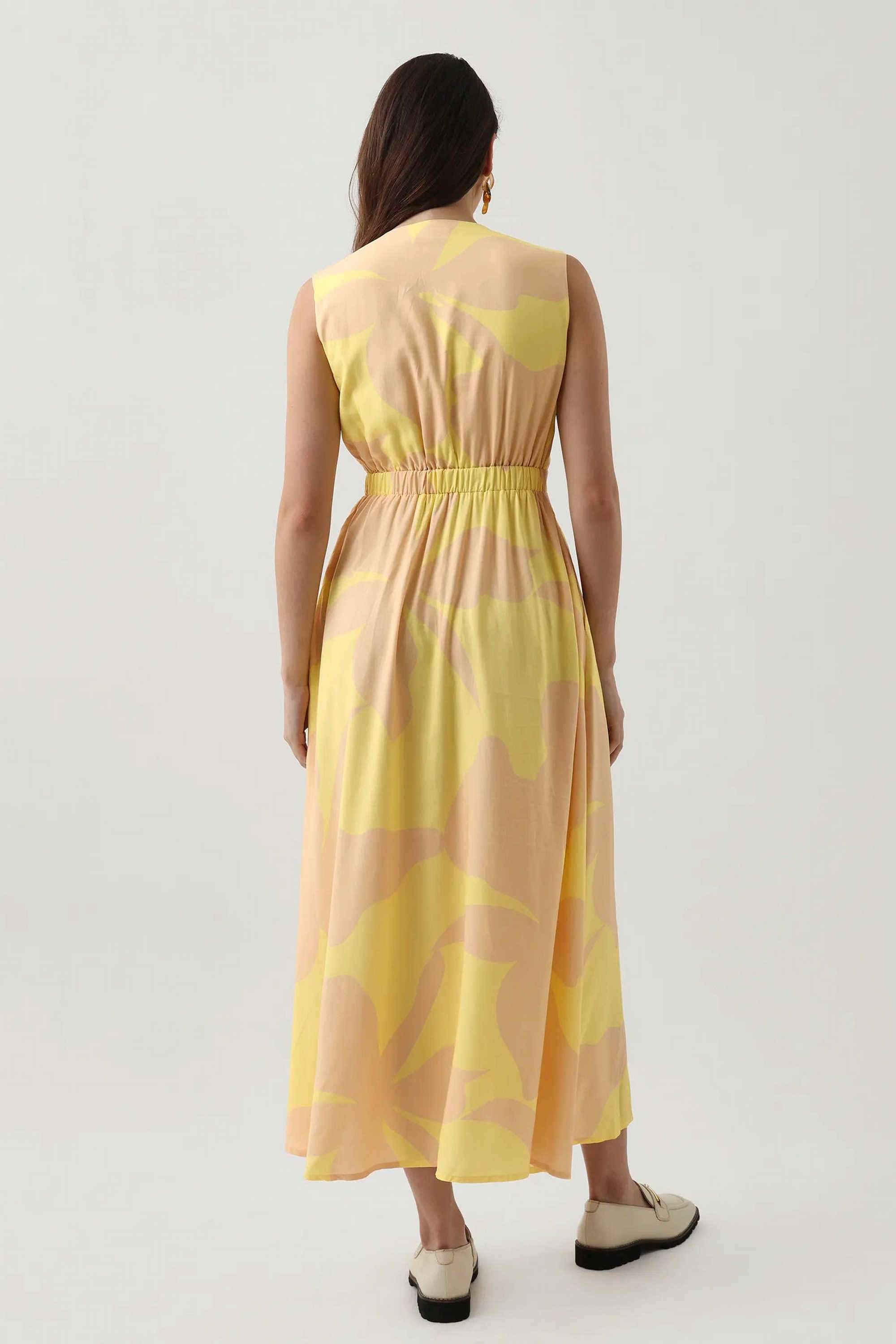 Printed-Viscose-V-Neck-Women-s-Dress