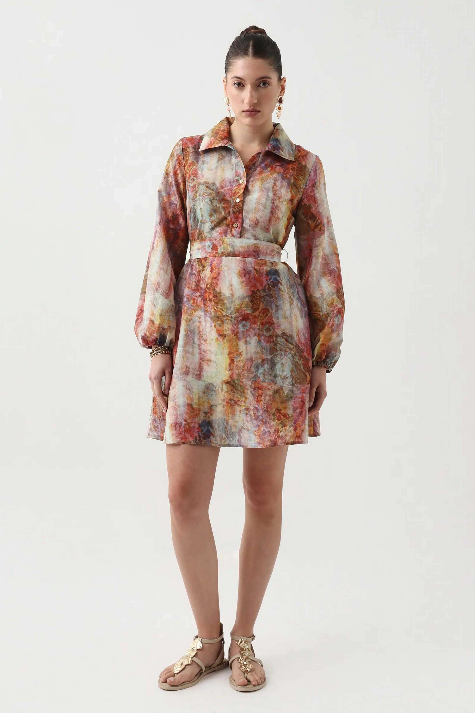 Printed-Polyester-Plunging-Neck-Women-s-Dress