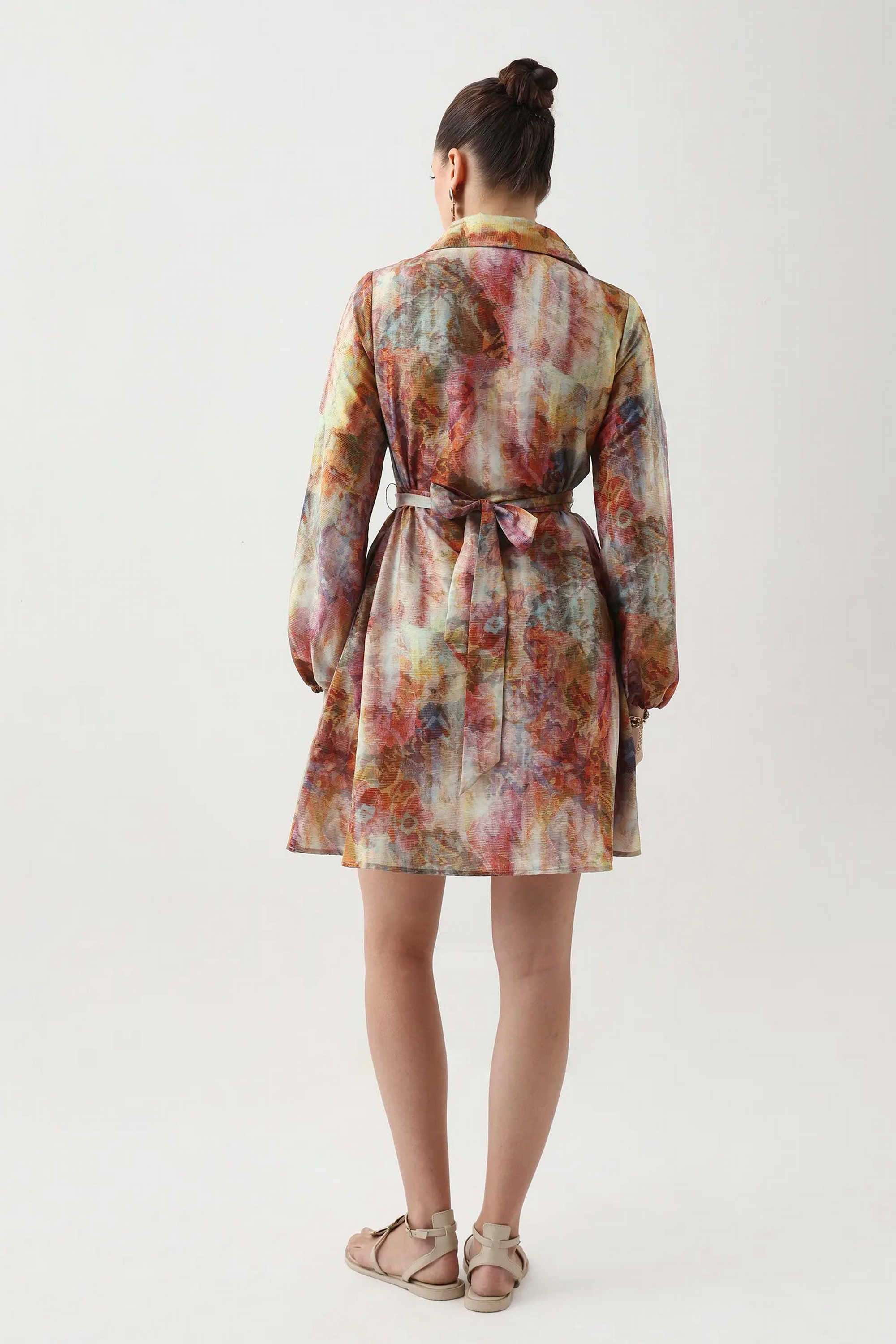 Printed-Polyester-Plunging-Neck-Women-s-Dress
