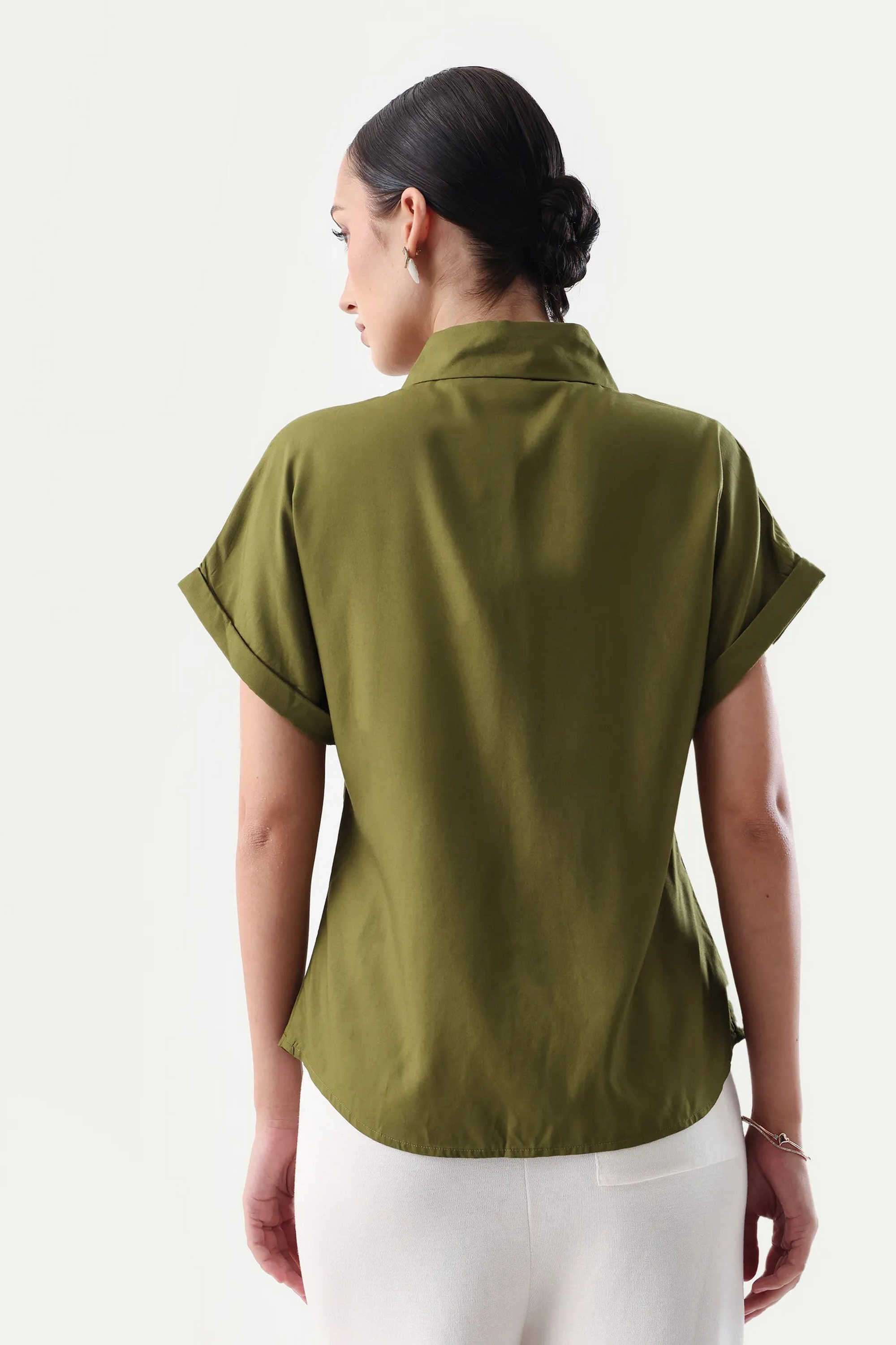 Solid-Collared-Viscose-Women-s-Casual-Wear-Shirt