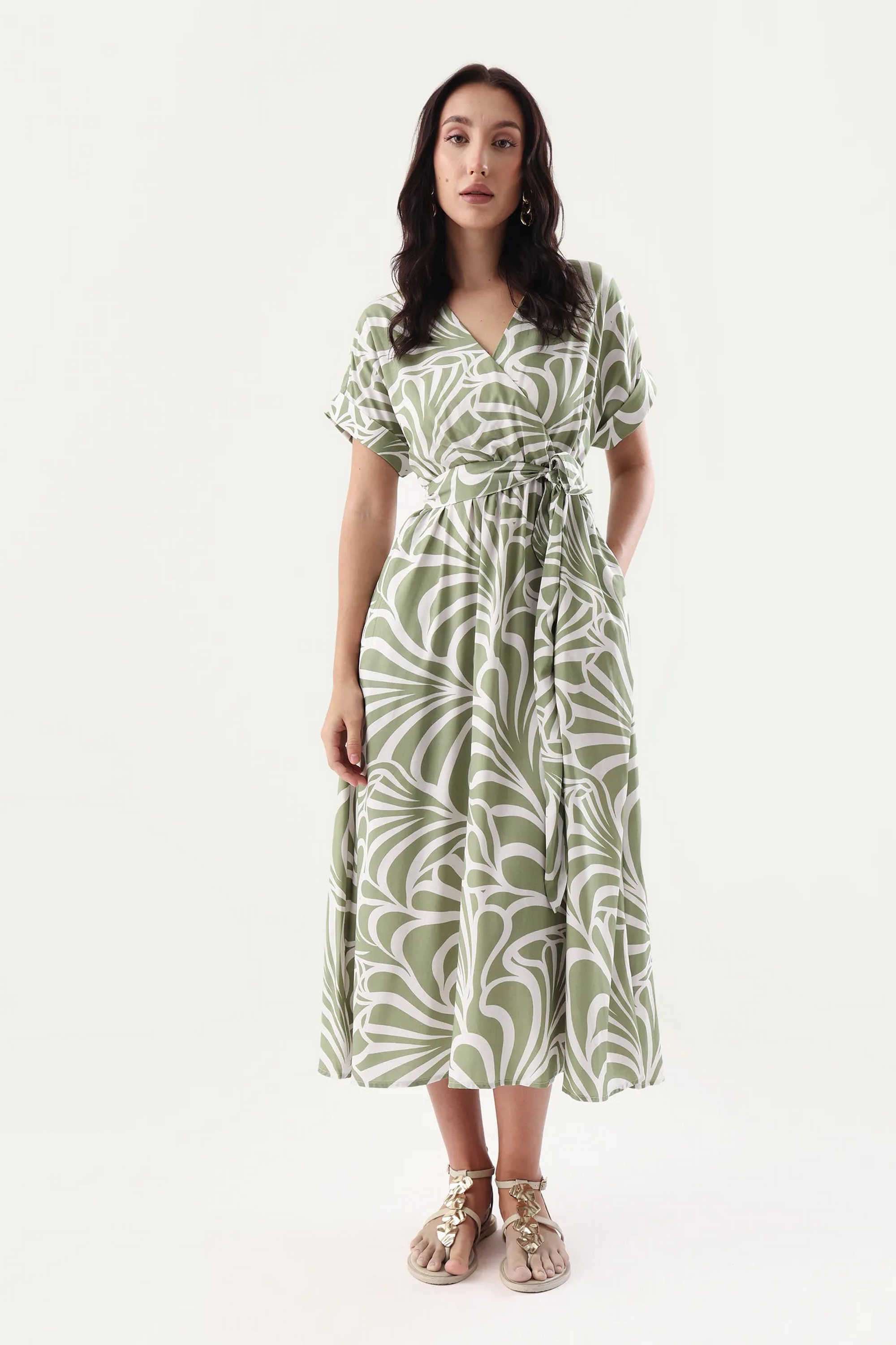 Printed-Viscose-Plunging-Neck-Women-s-Dress