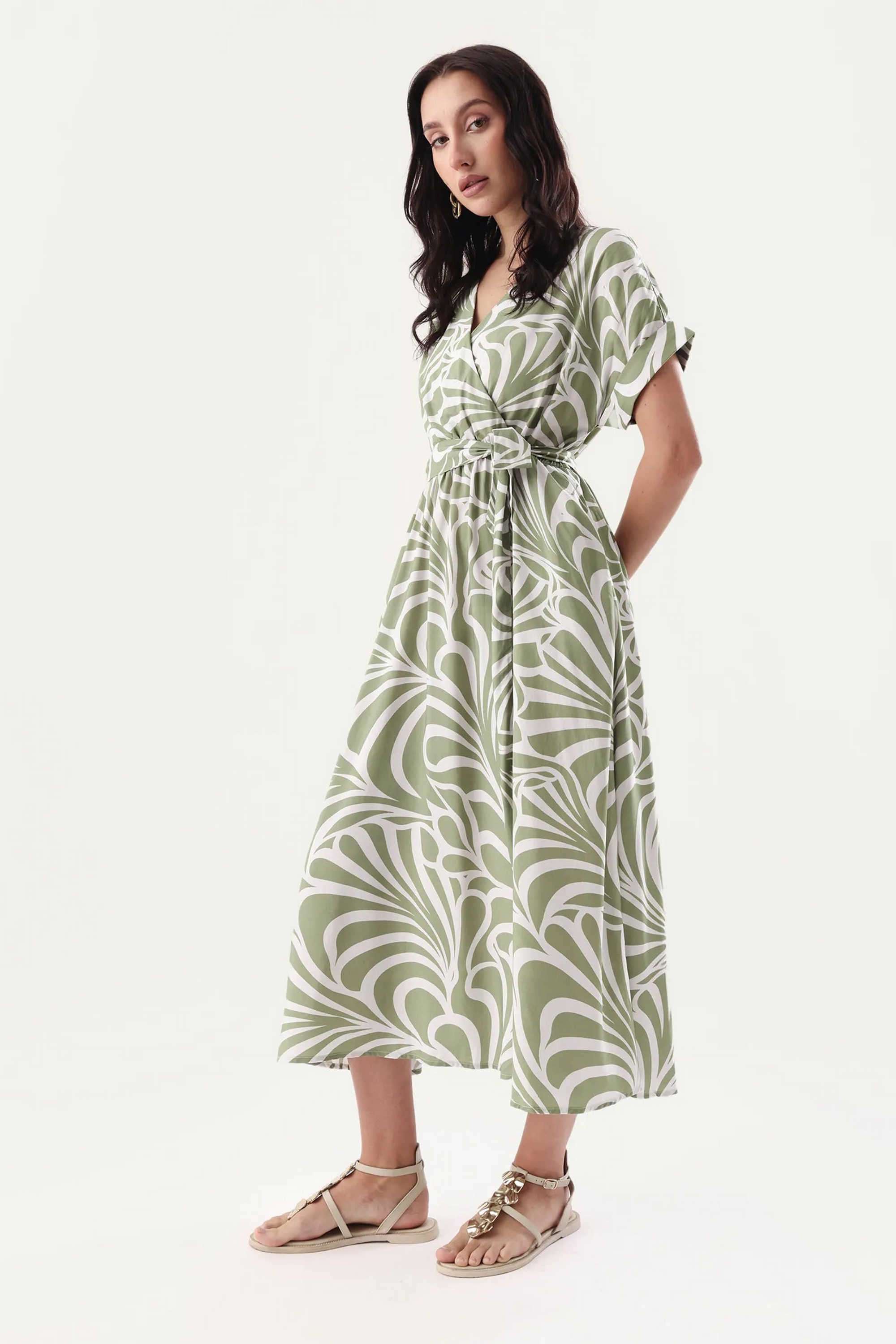 Printed-Viscose-Plunging-Neck-Women-s-Dress