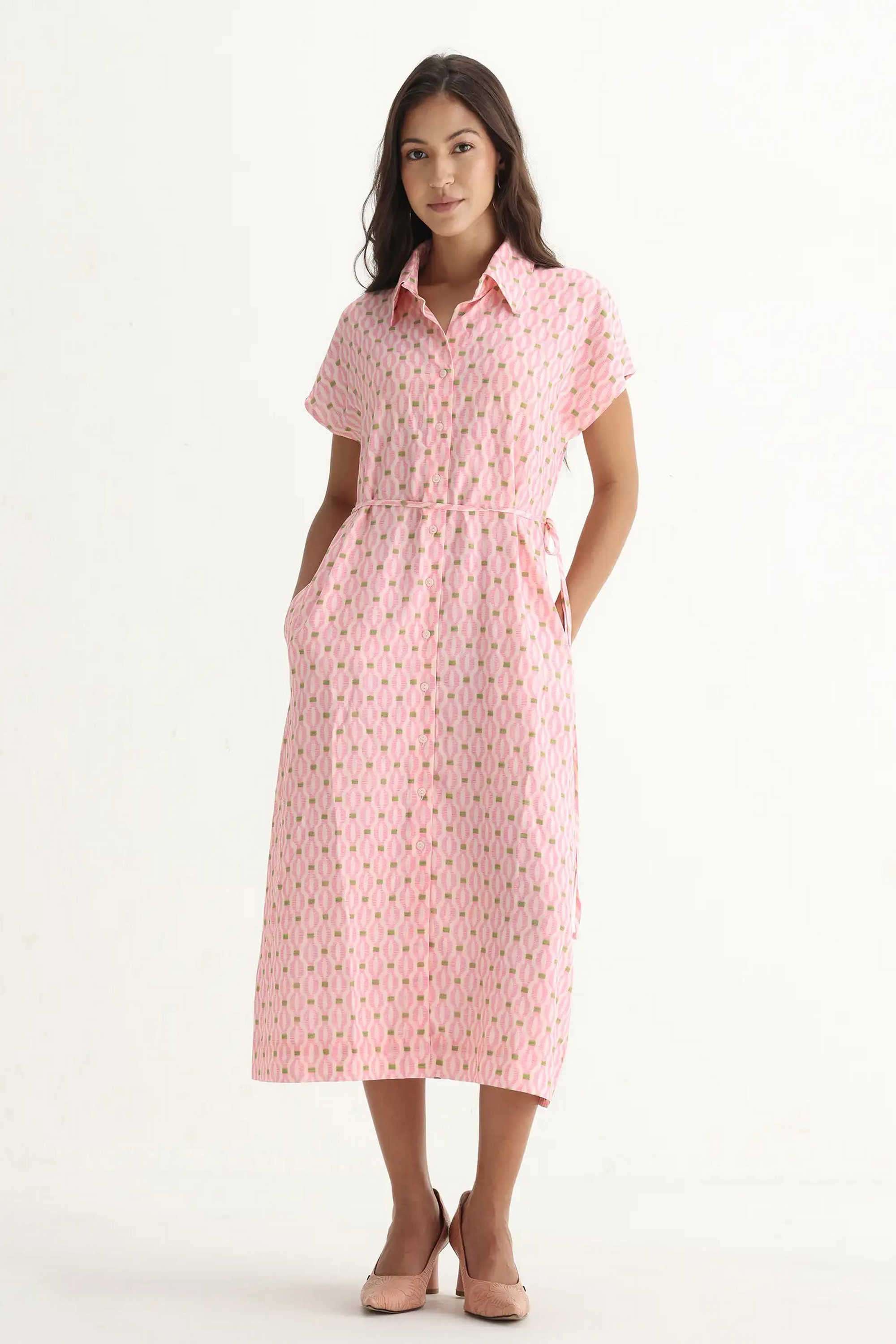 Printed-Cotton-Cowl-Neck-Women-s-Dress