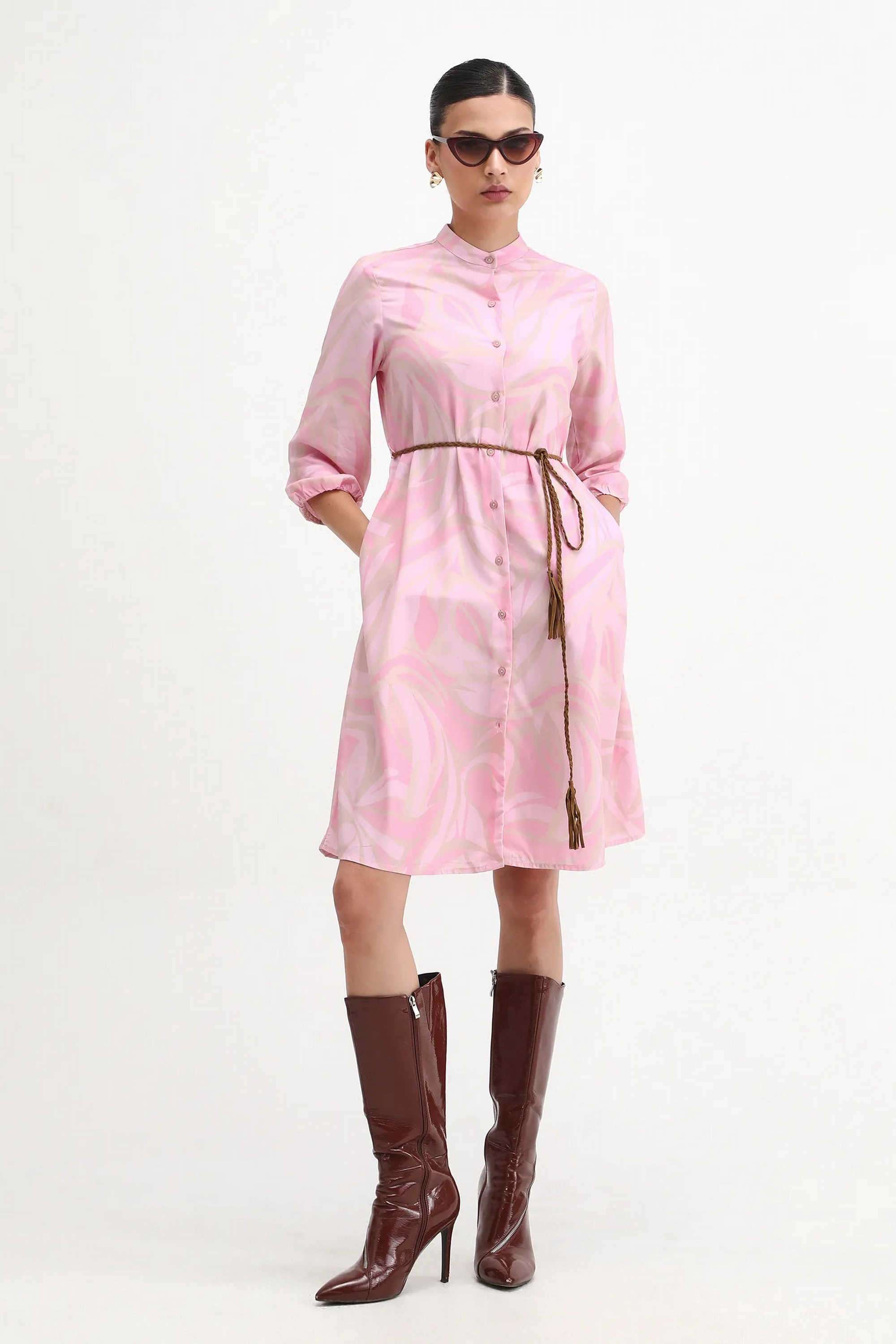 Printed-Viscose-Collared-Women-s-Dress