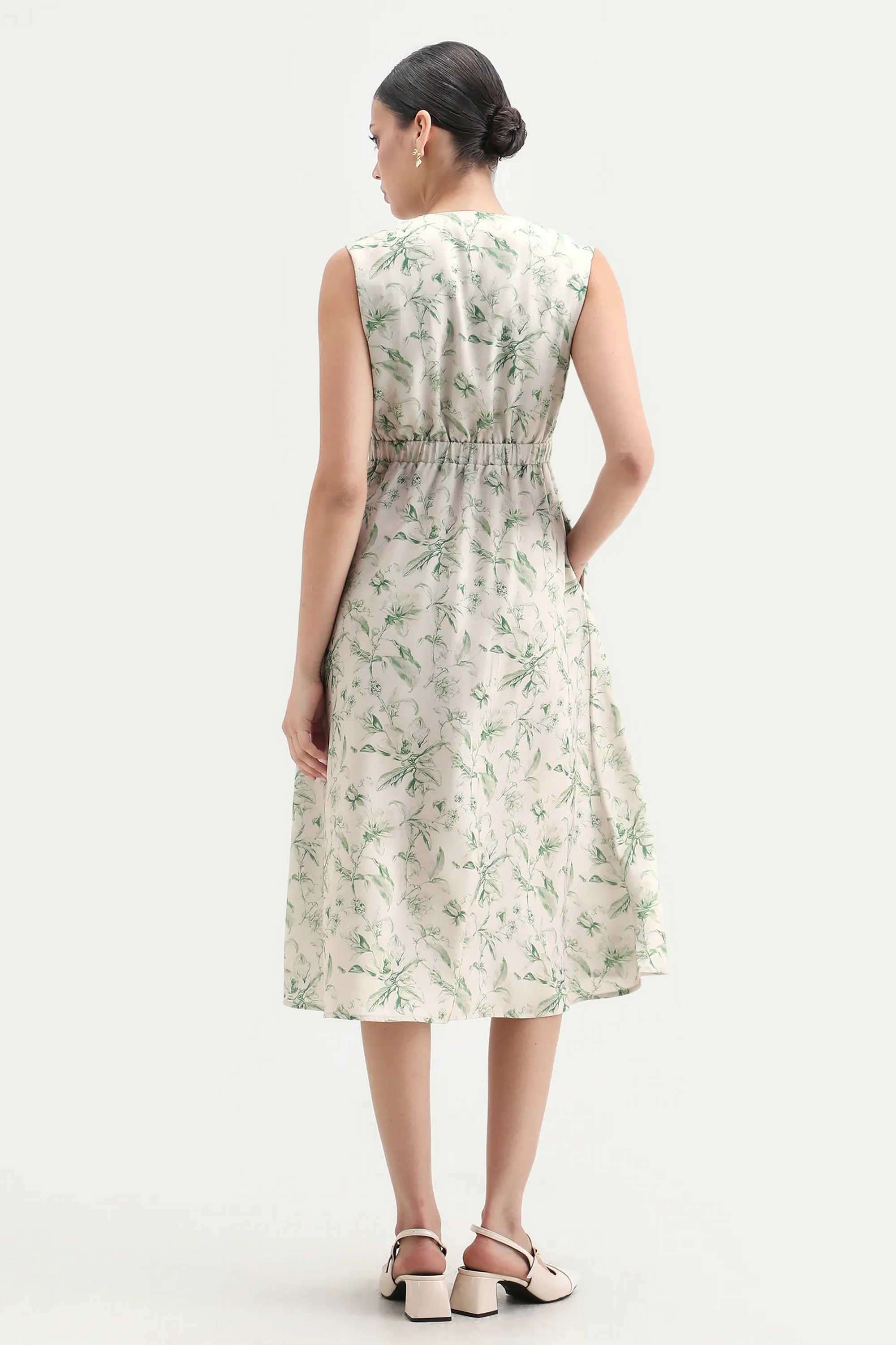 Floral-Polyester-V-Neck-Women-s-Dress