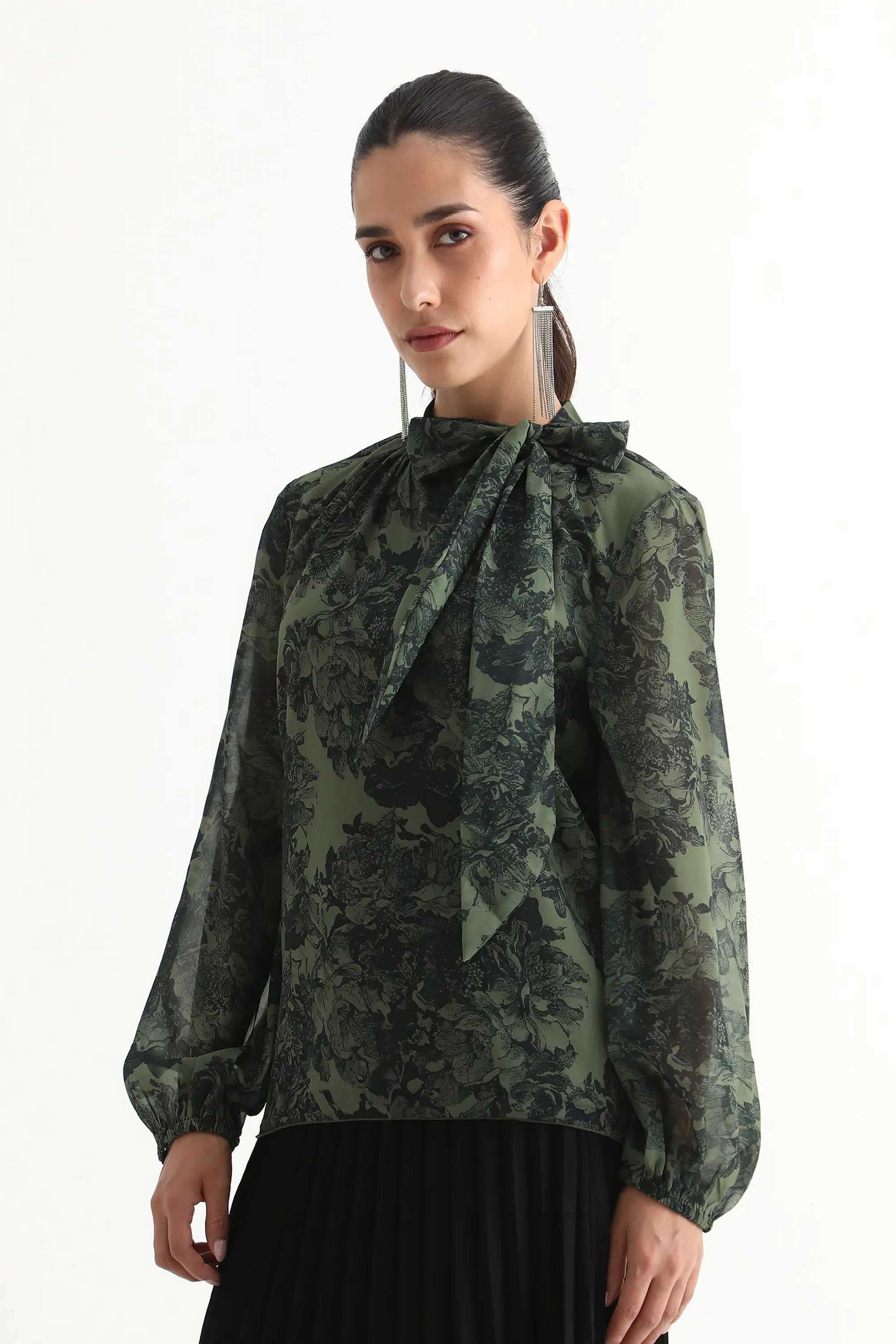 Printed-Polyester-Tie-Up-Neck-Women-s-Top