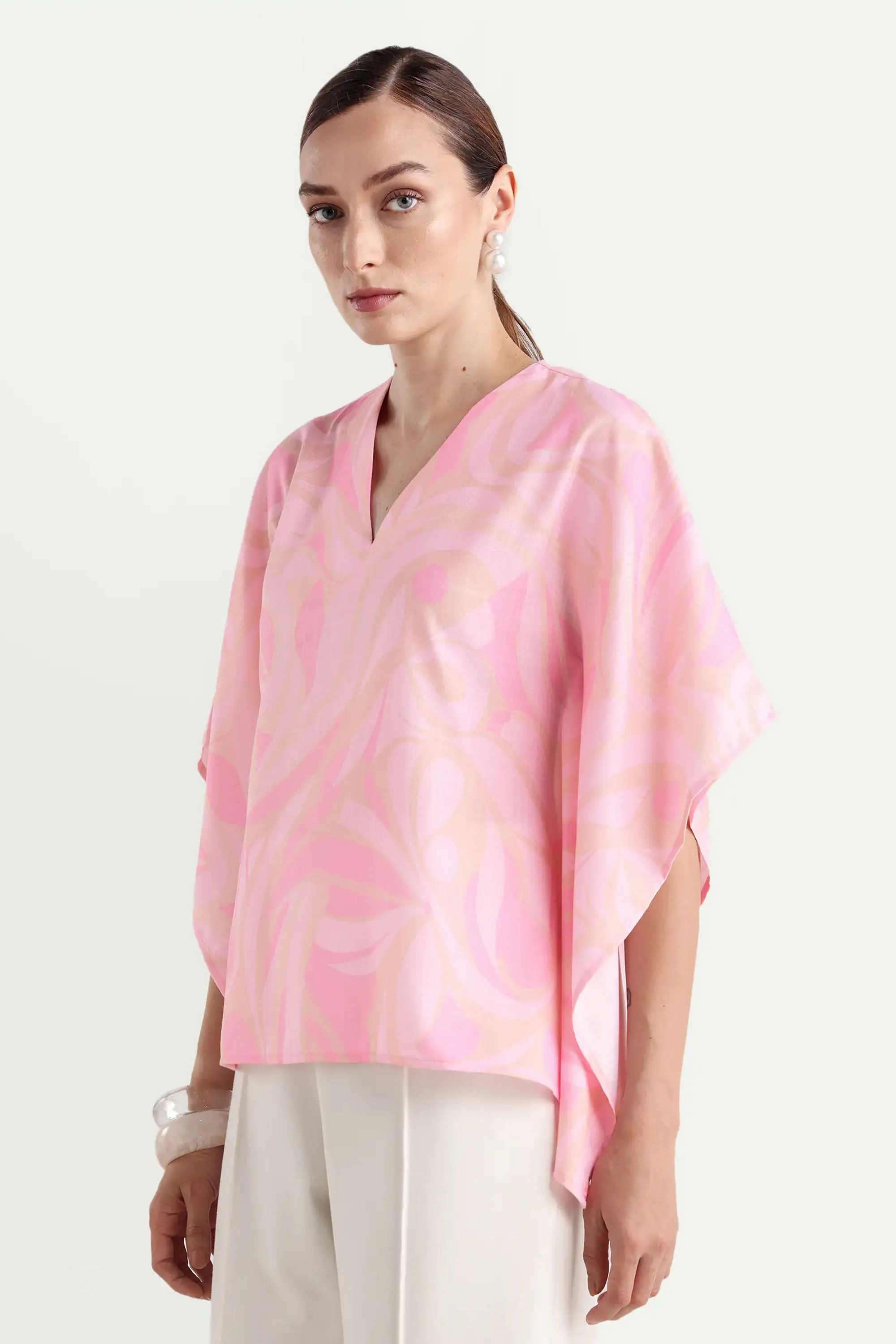 Printed-Polyester-V-Neck-Women-s-Top