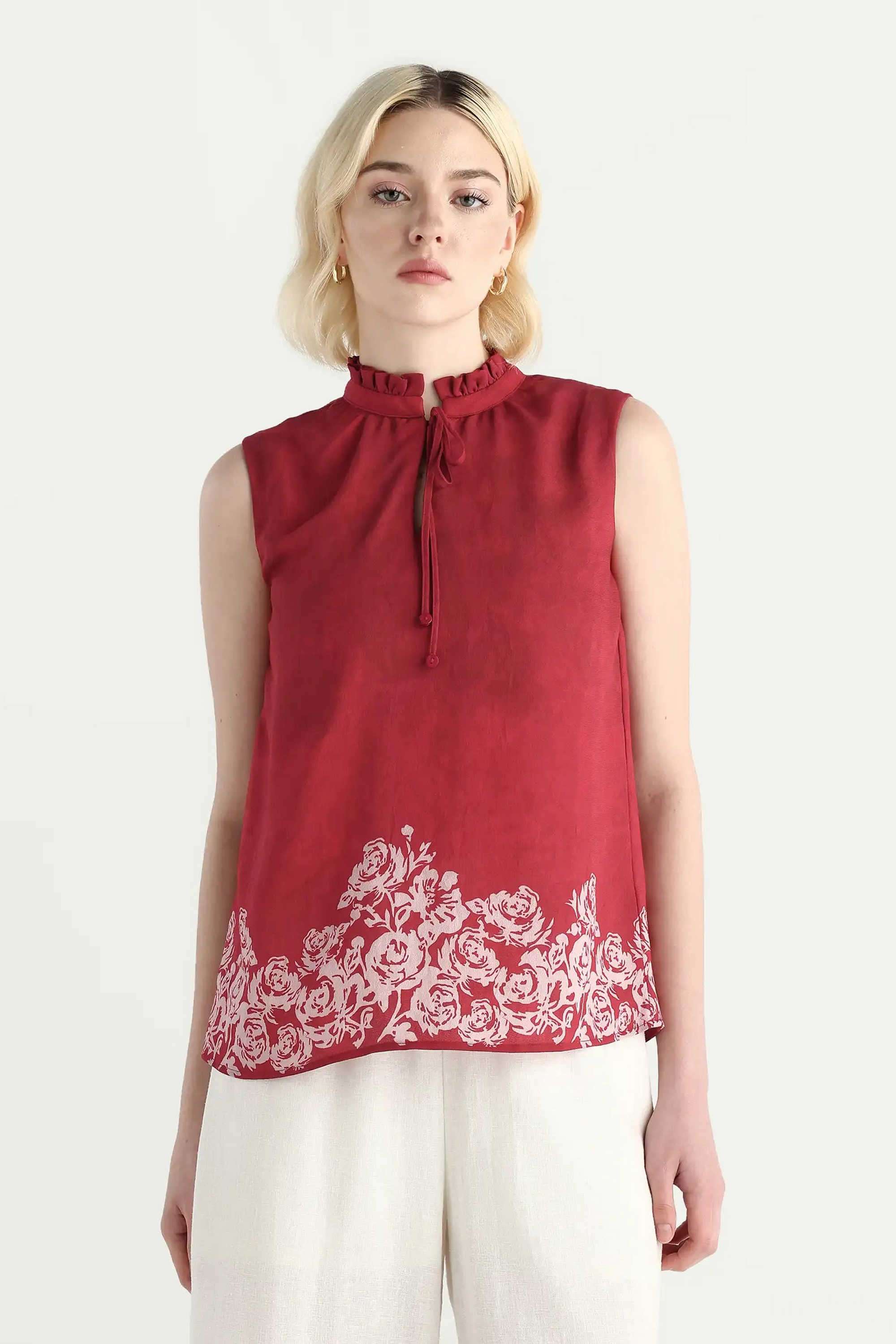 Printed-Polyester-Collared-Women-s-Top