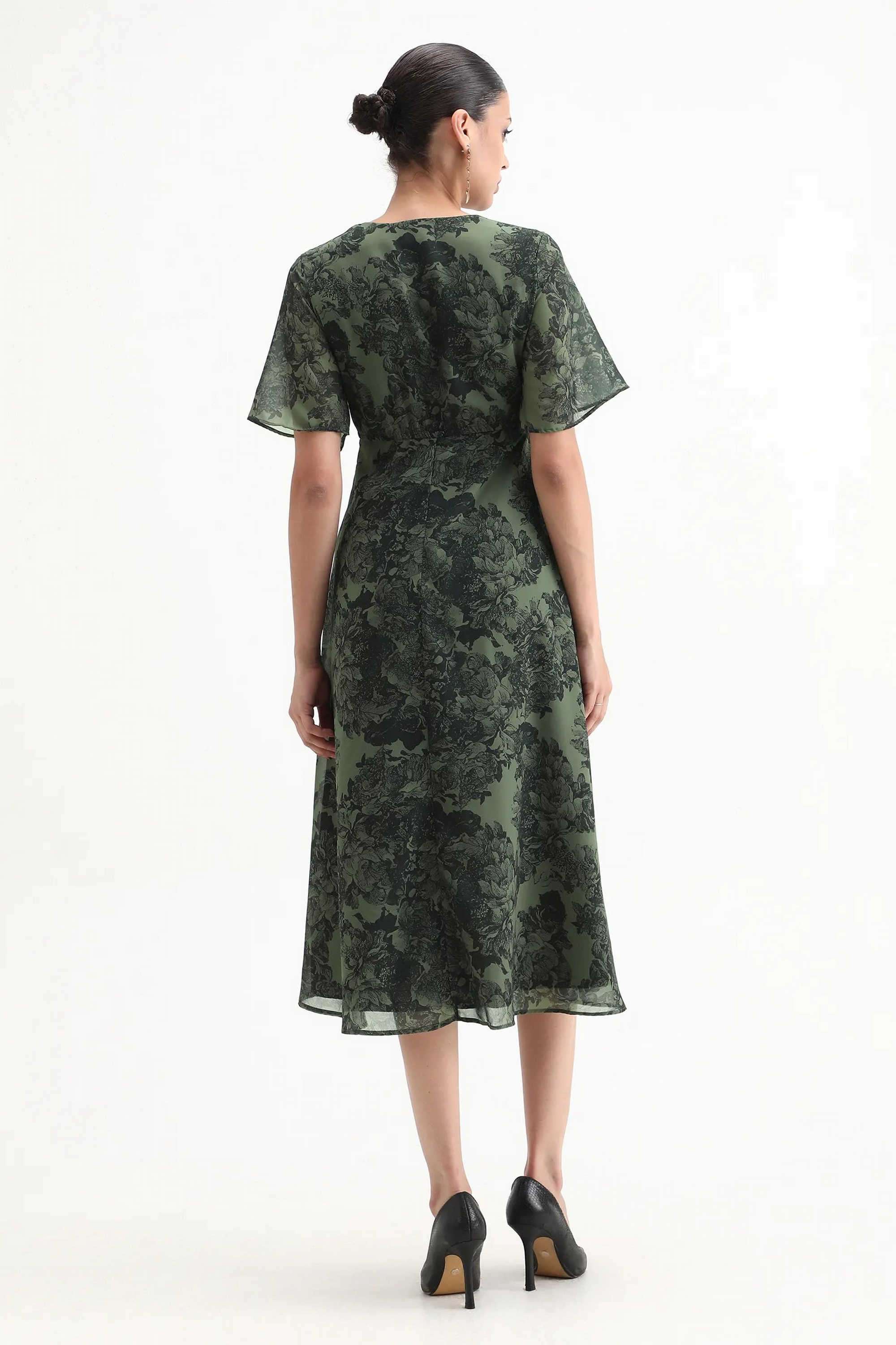 Floral-Polyester-V-Neck-Women-s-Dress