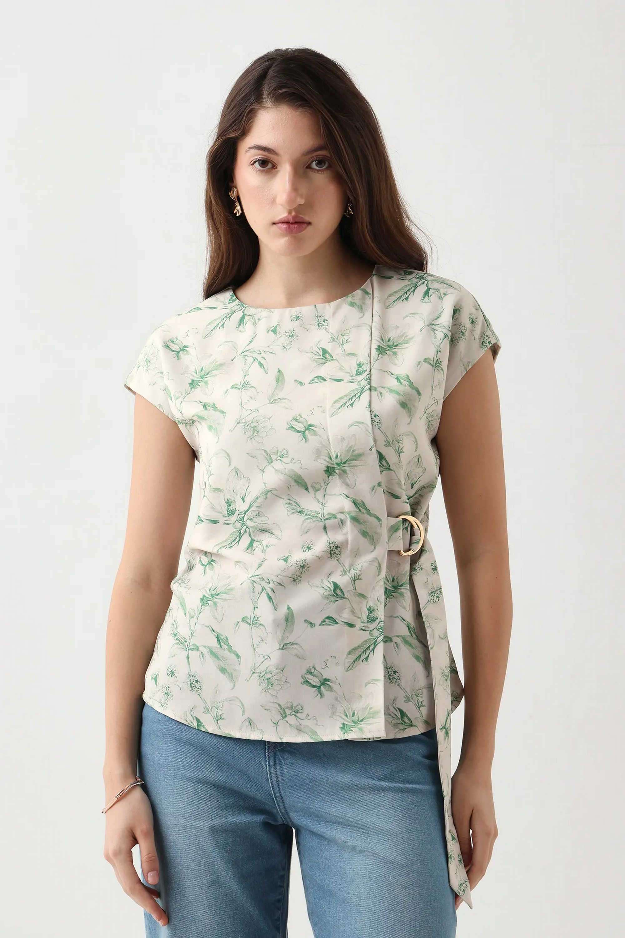 Printed-Polyester-Round-Neck-Women-s-Top
