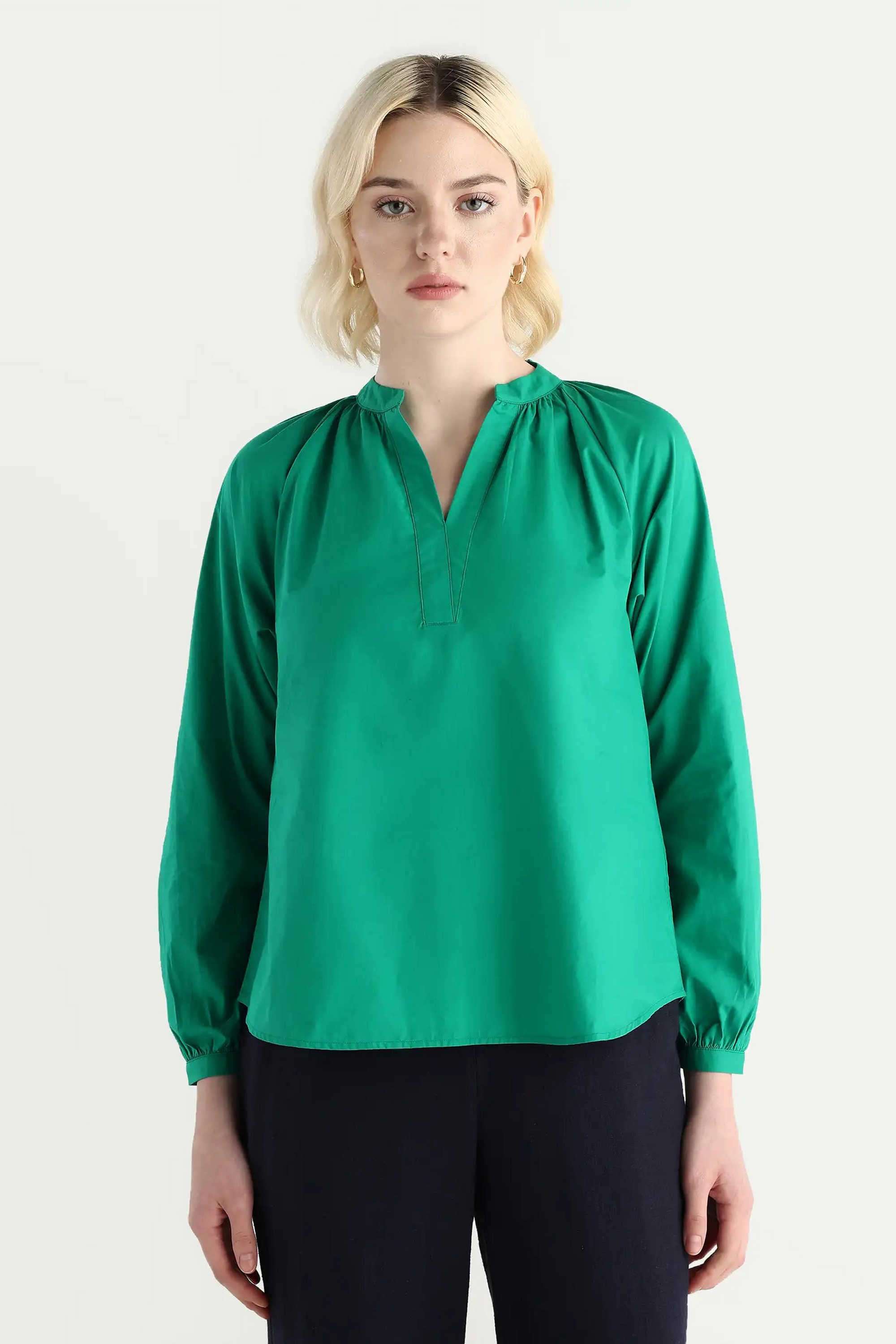 Solid-Cotton-Collared-Women-s-Top