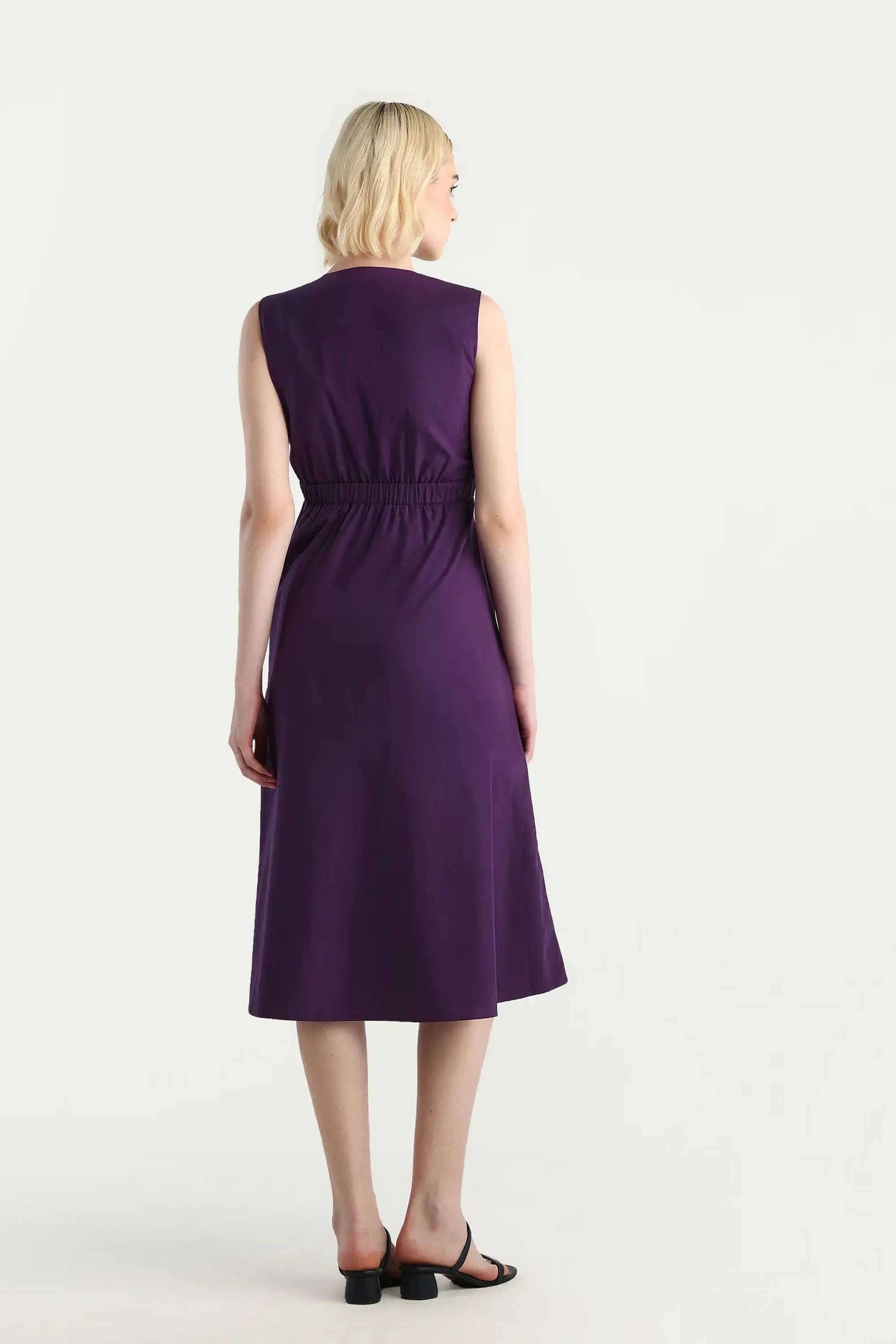 Solid-Cotton-V-Neck-Women-s-Dress