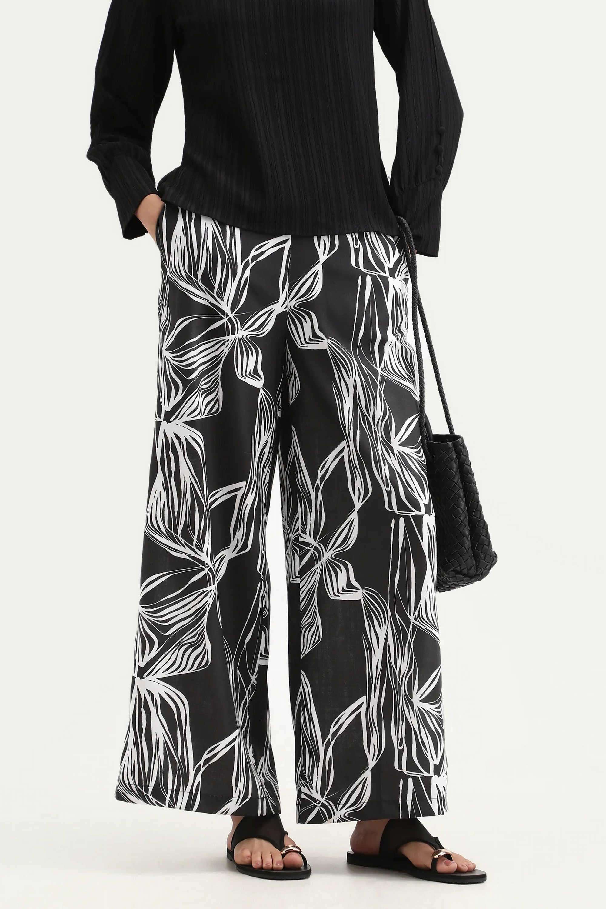 Abstract-Wide-Leg-Fit-Polyester-Women-s-Casual-Wear-Trousers