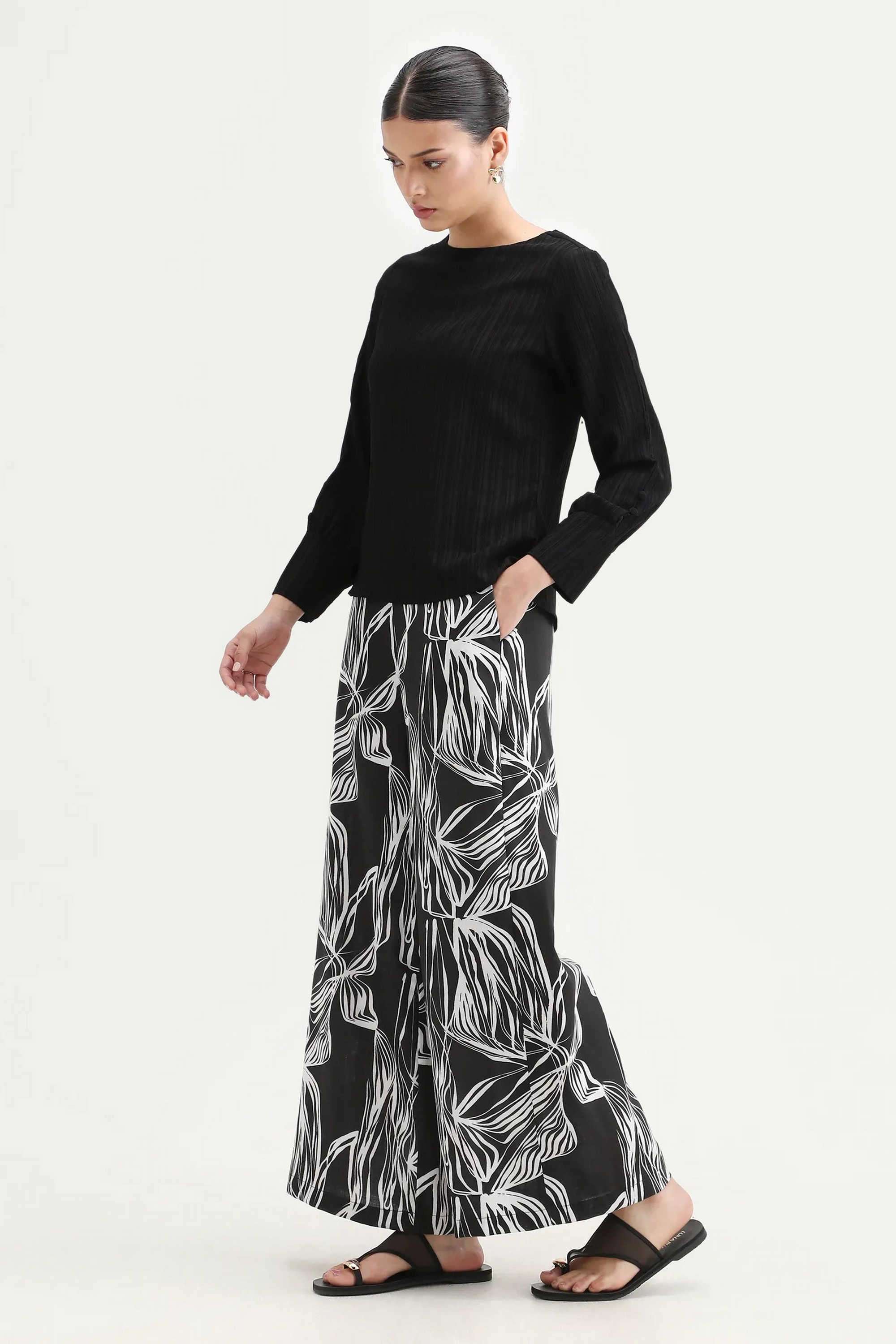 Abstract-Wide-Leg-Fit-Polyester-Women-s-Casual-Wear-Trousers
