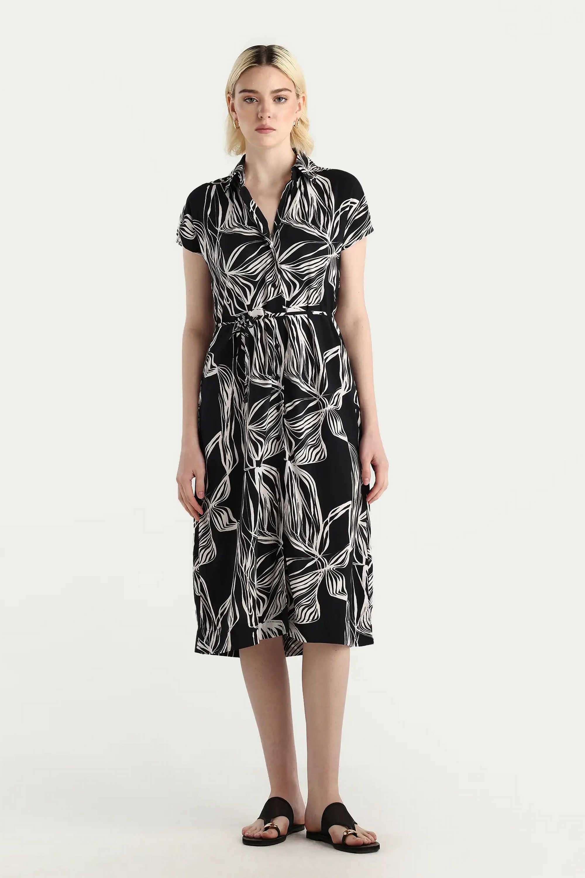 Printed-Viscose-Collared-Women-s-Dress