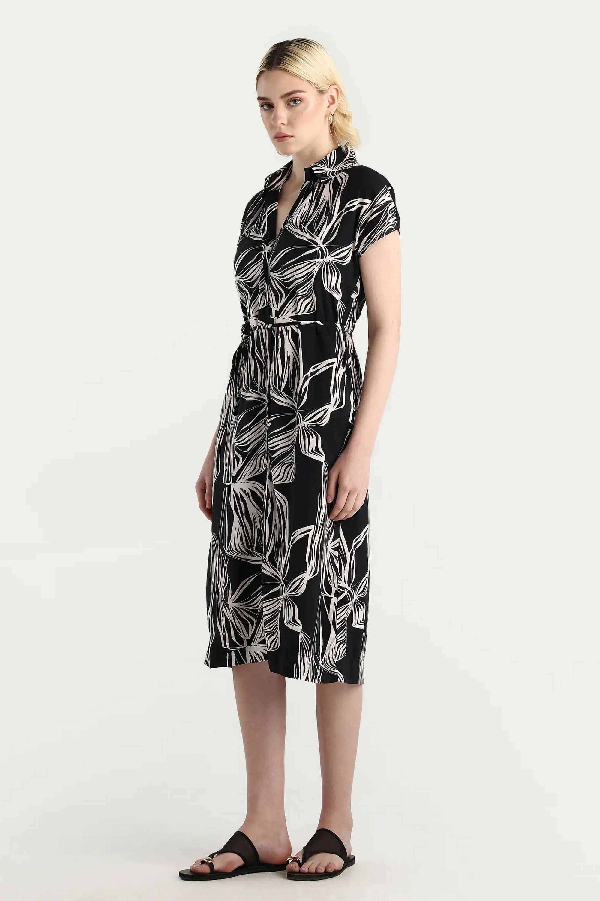 Printed-Viscose-Collared-Women-s-Dress