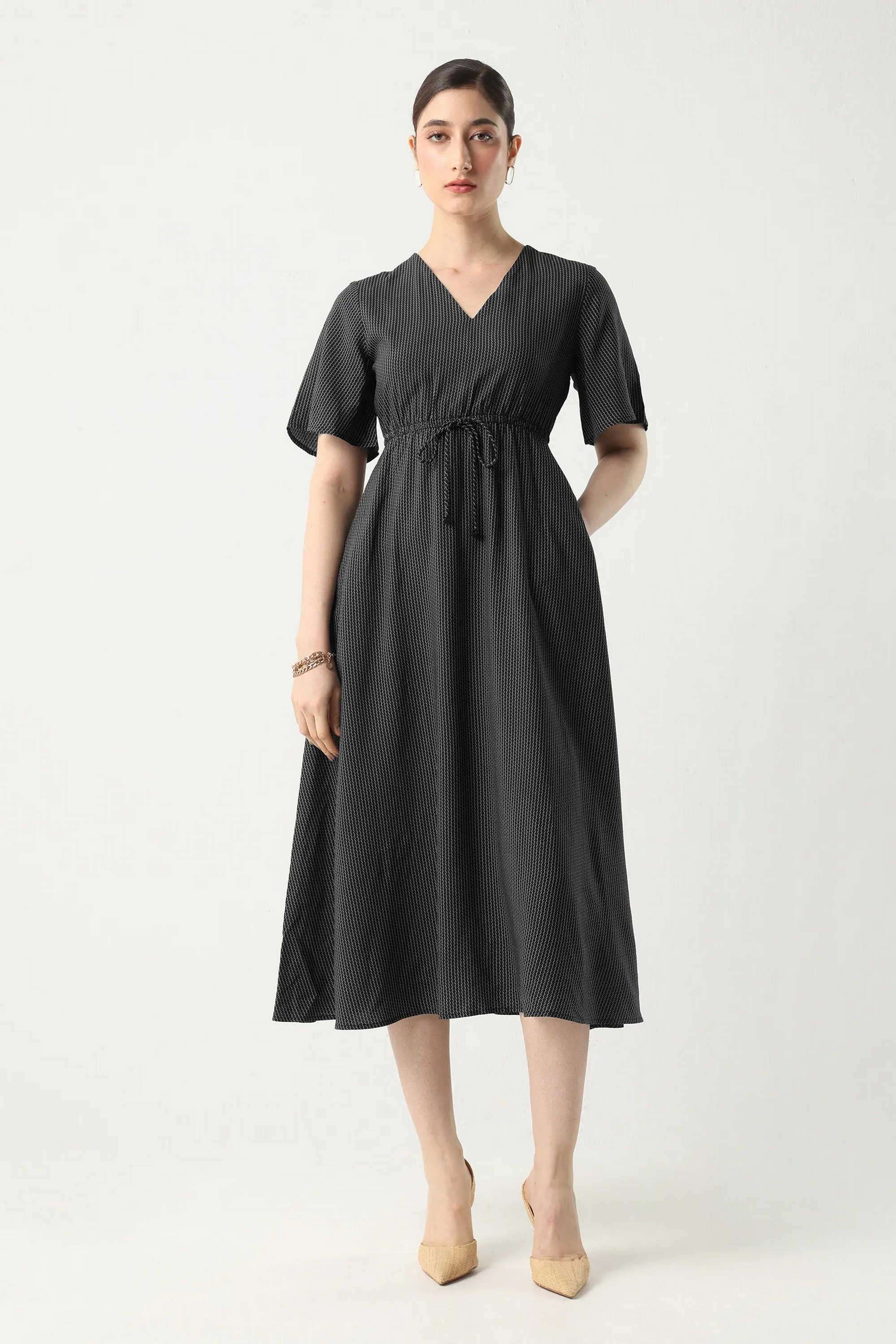 Printed-Viscose-V-Neck-Women-s-Dress