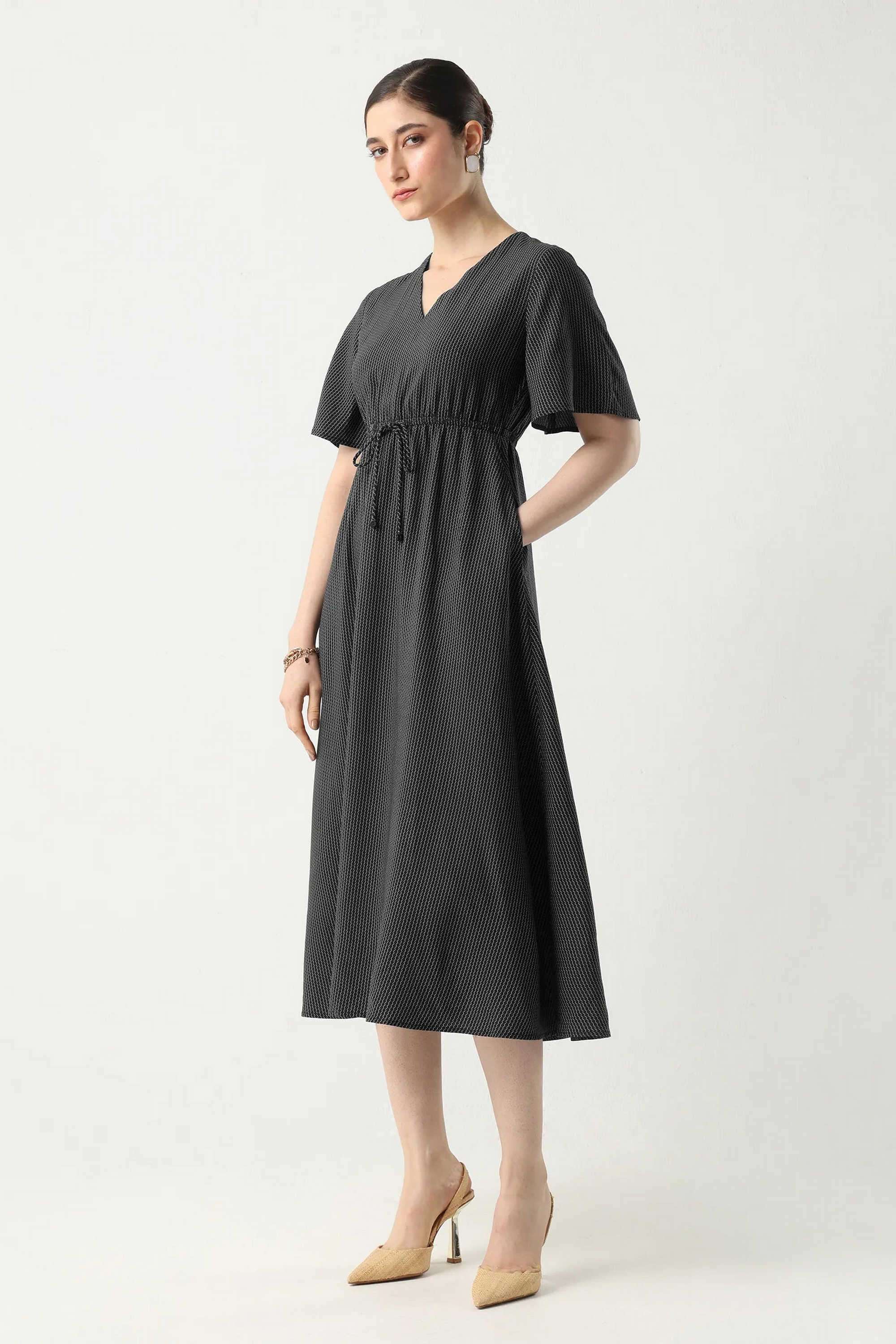 Printed-Viscose-V-Neck-Women-s-Dress