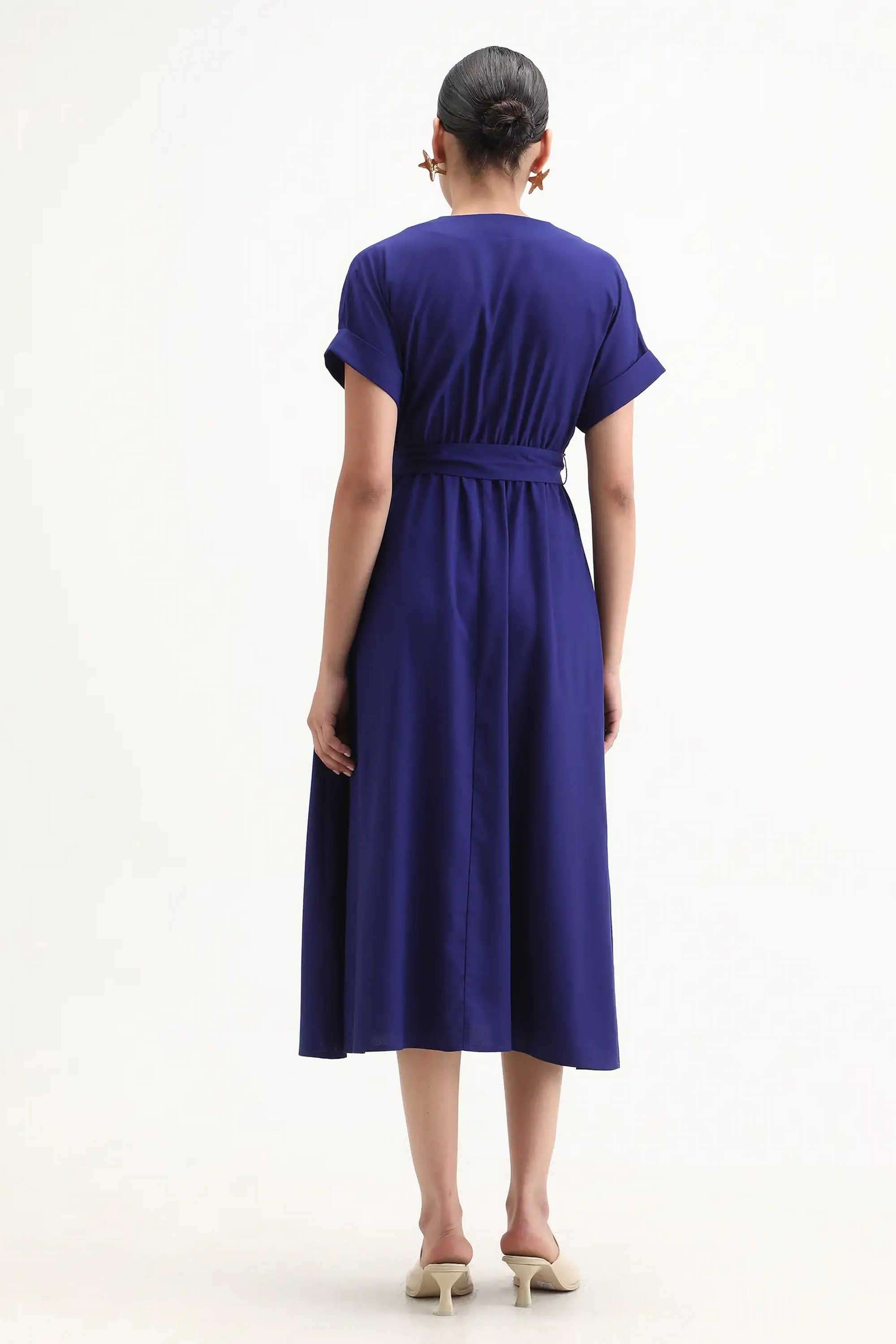 Solid-Viscose-V-Neck-Women-s-Dress