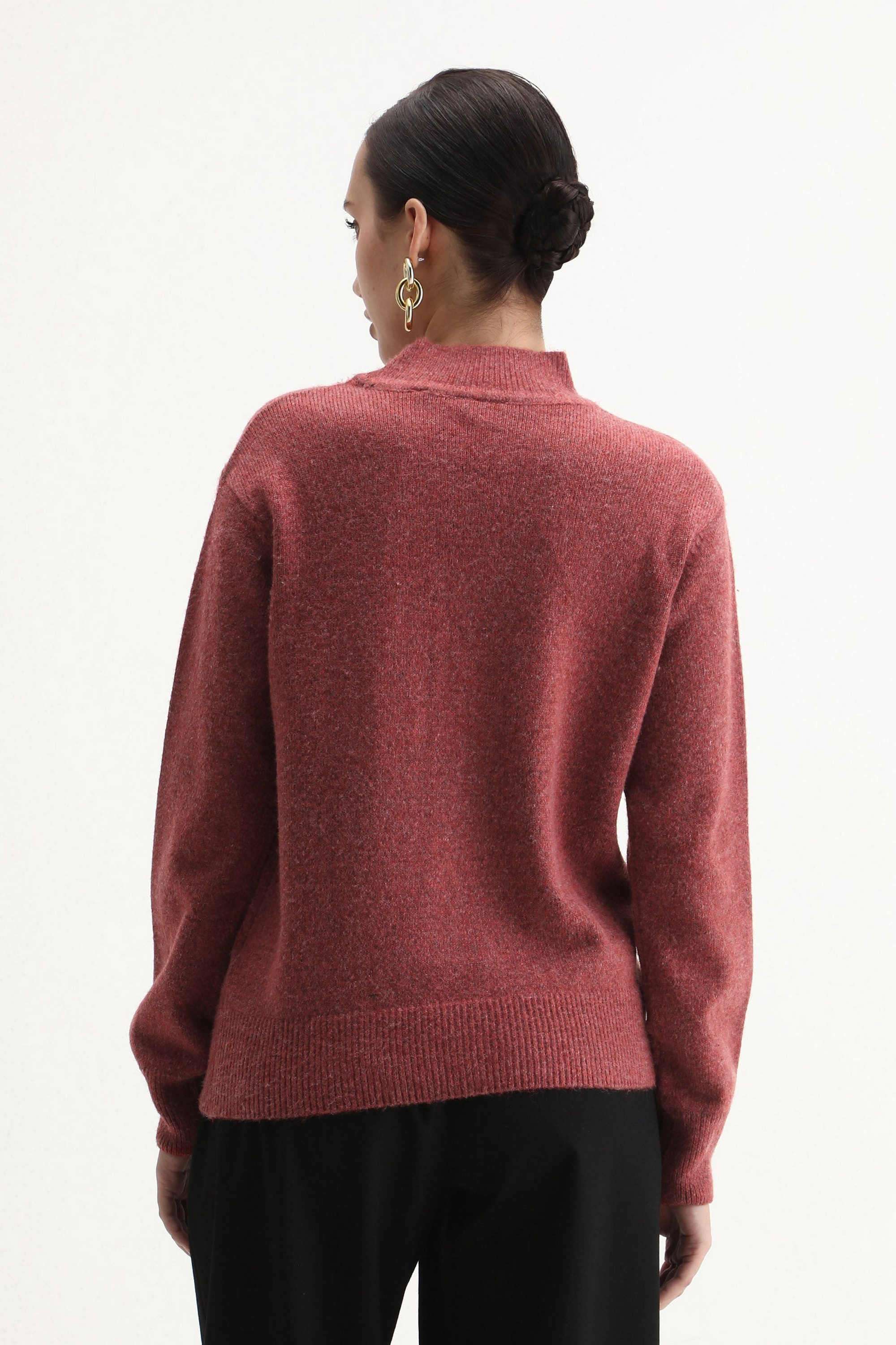 Solid-High-Neck-Blended-Fabric-Women-Sweater