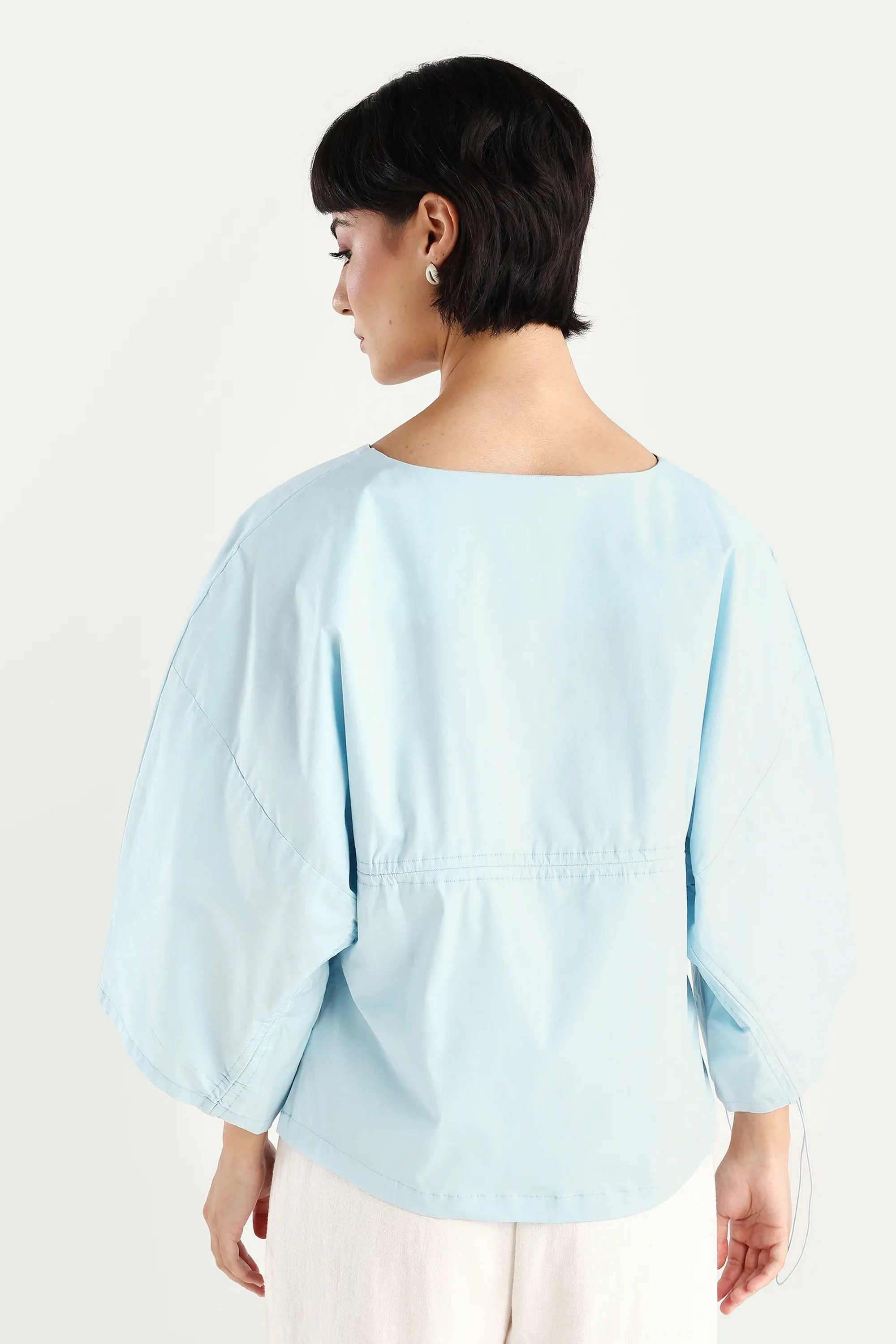 Solid-Cotton-Blend-Round-Neck-Women-s-Top