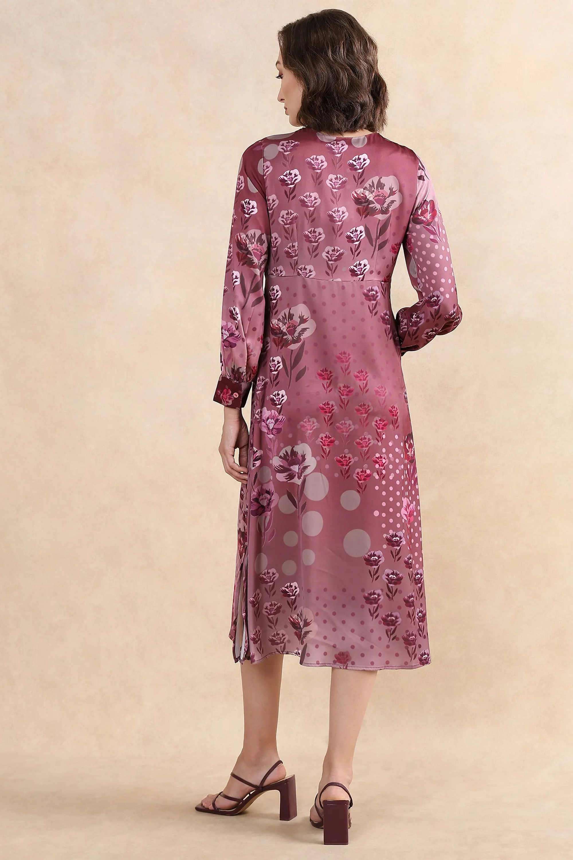 Floral-Satin-Round-Neck-Women-s-Dress