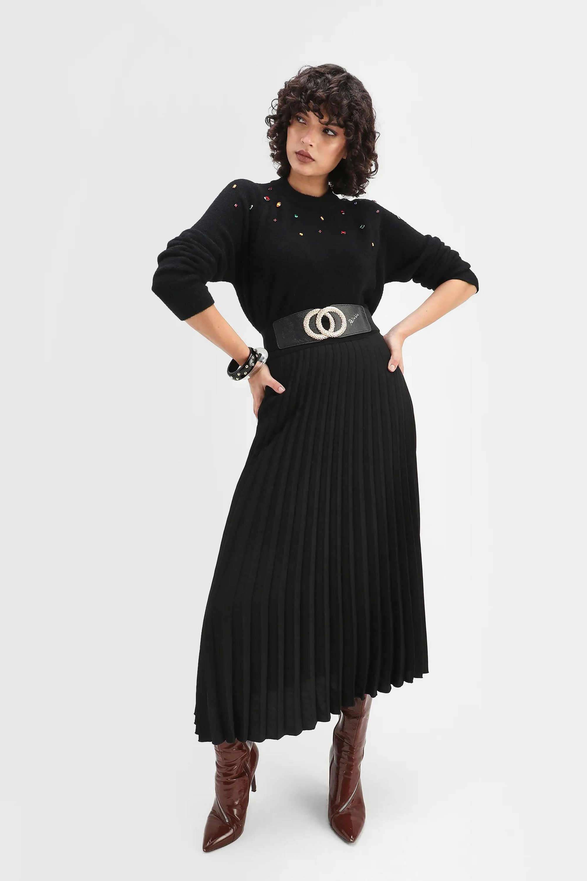 Solid-Nylon-Round-Neck-Women-s-Sweater