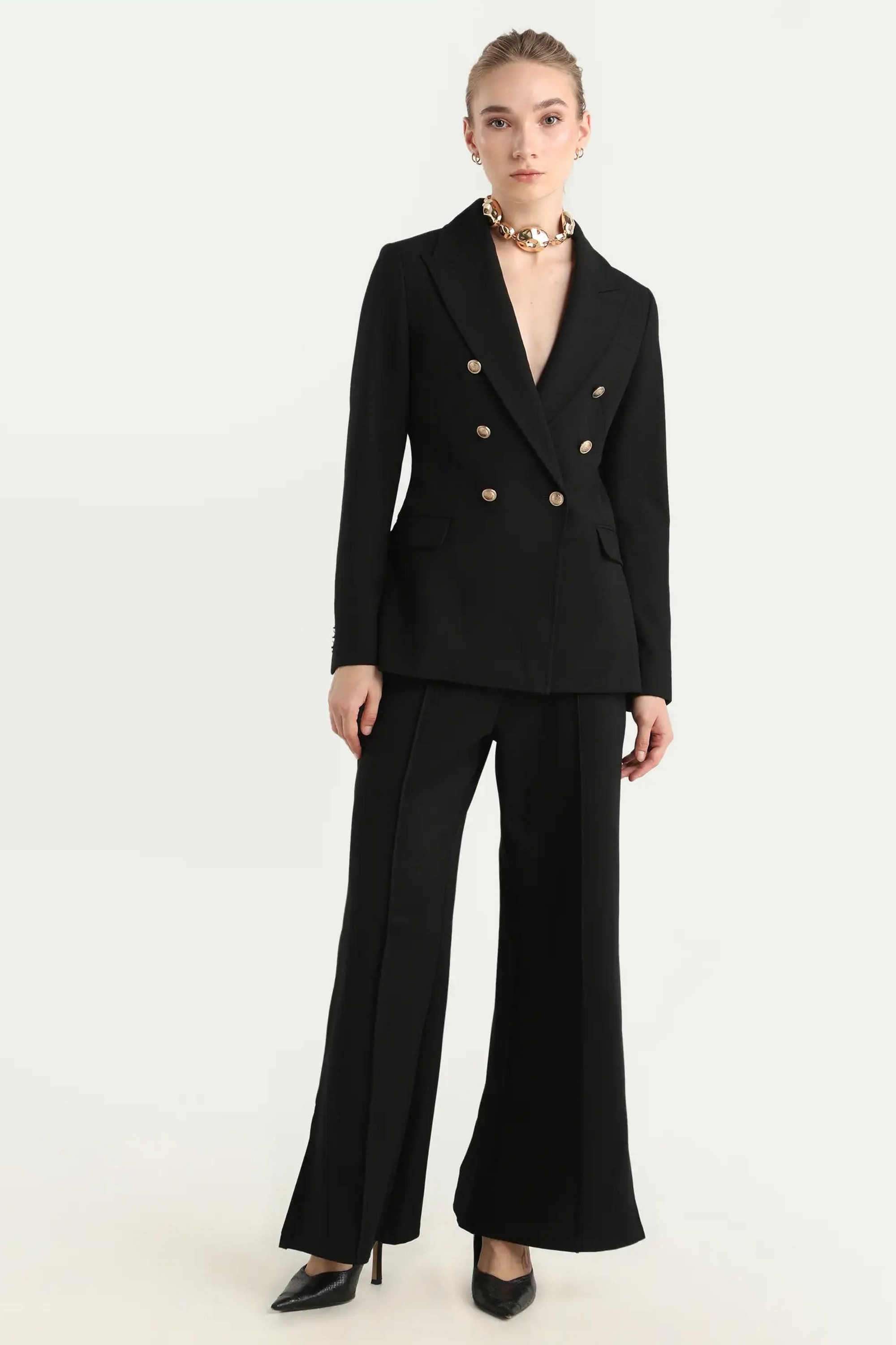 Solid-Collared-Blended-Fabric-Women-Blazer
