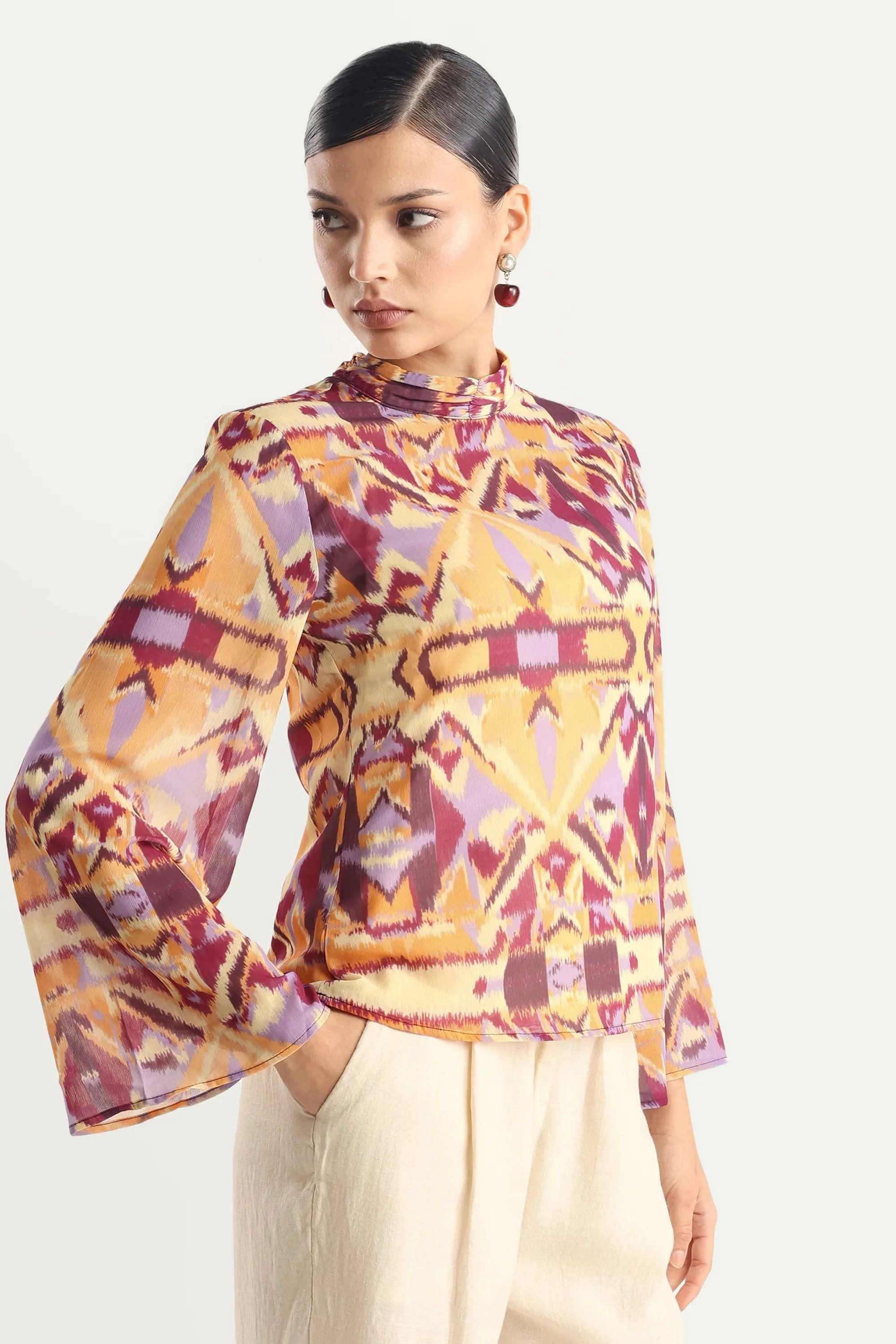 Printed-Polyester-High-Neck-Women-s-Top