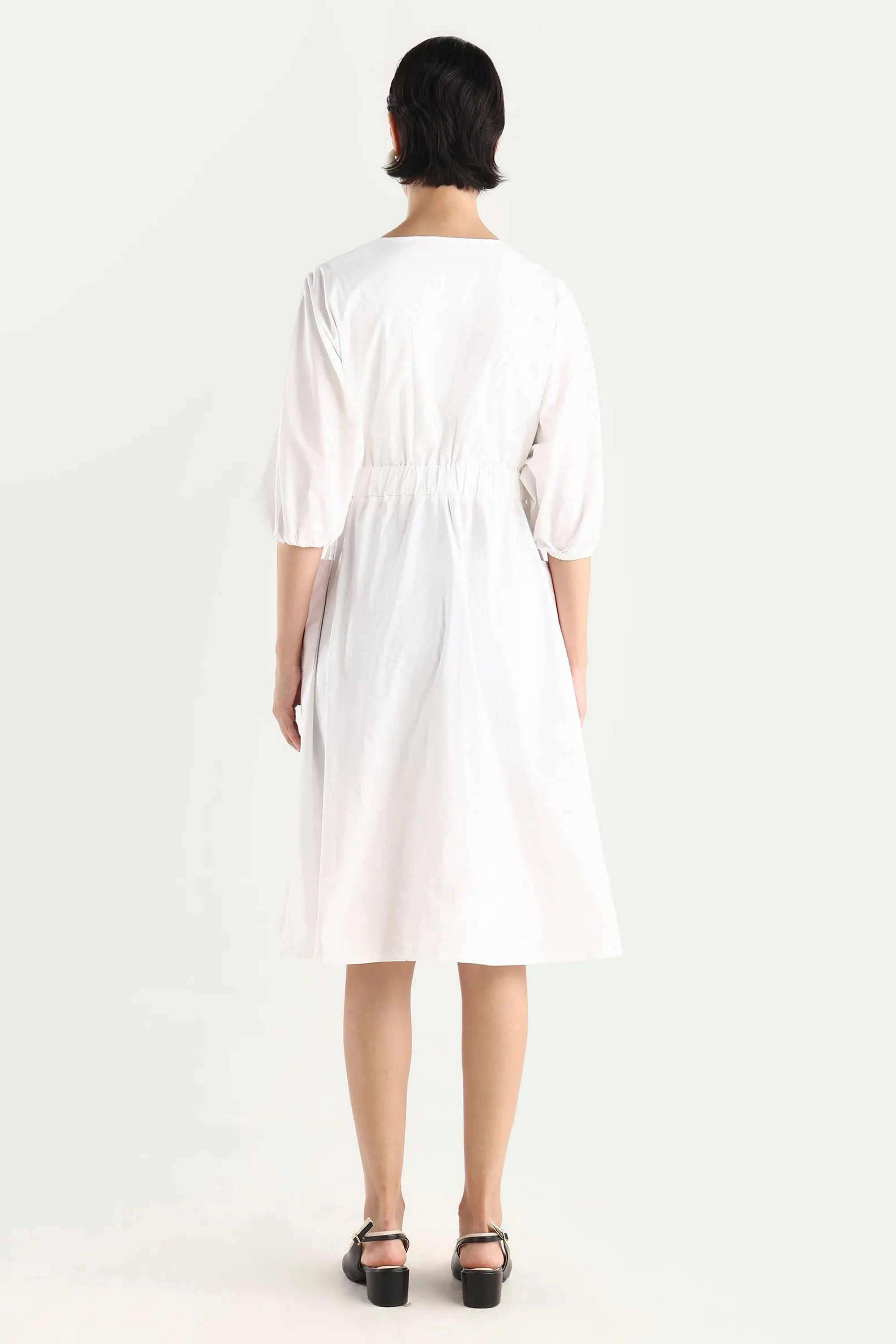 Solid-Cotton-Blend-Round-Neck-Women-s-Dress