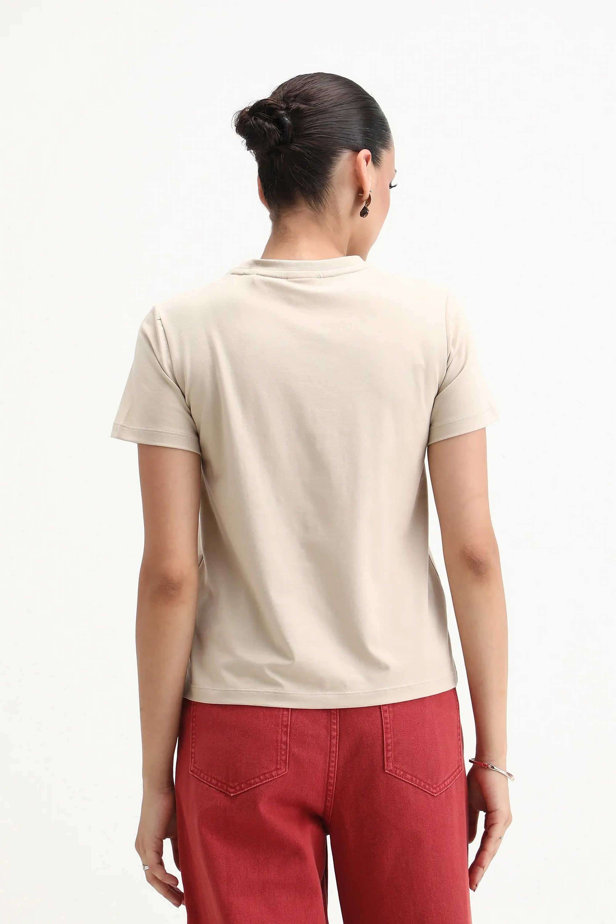 Graphic-Print-Blended-Fabric-Round-Neck-Women-s-T-Shirt