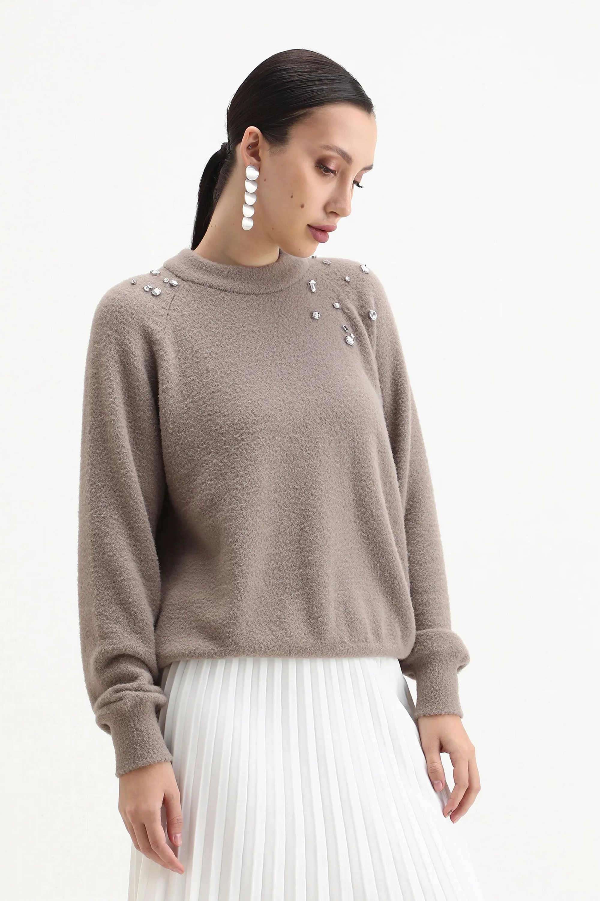 Solid-Nylon-Round-Neck-Women-s-Sweater