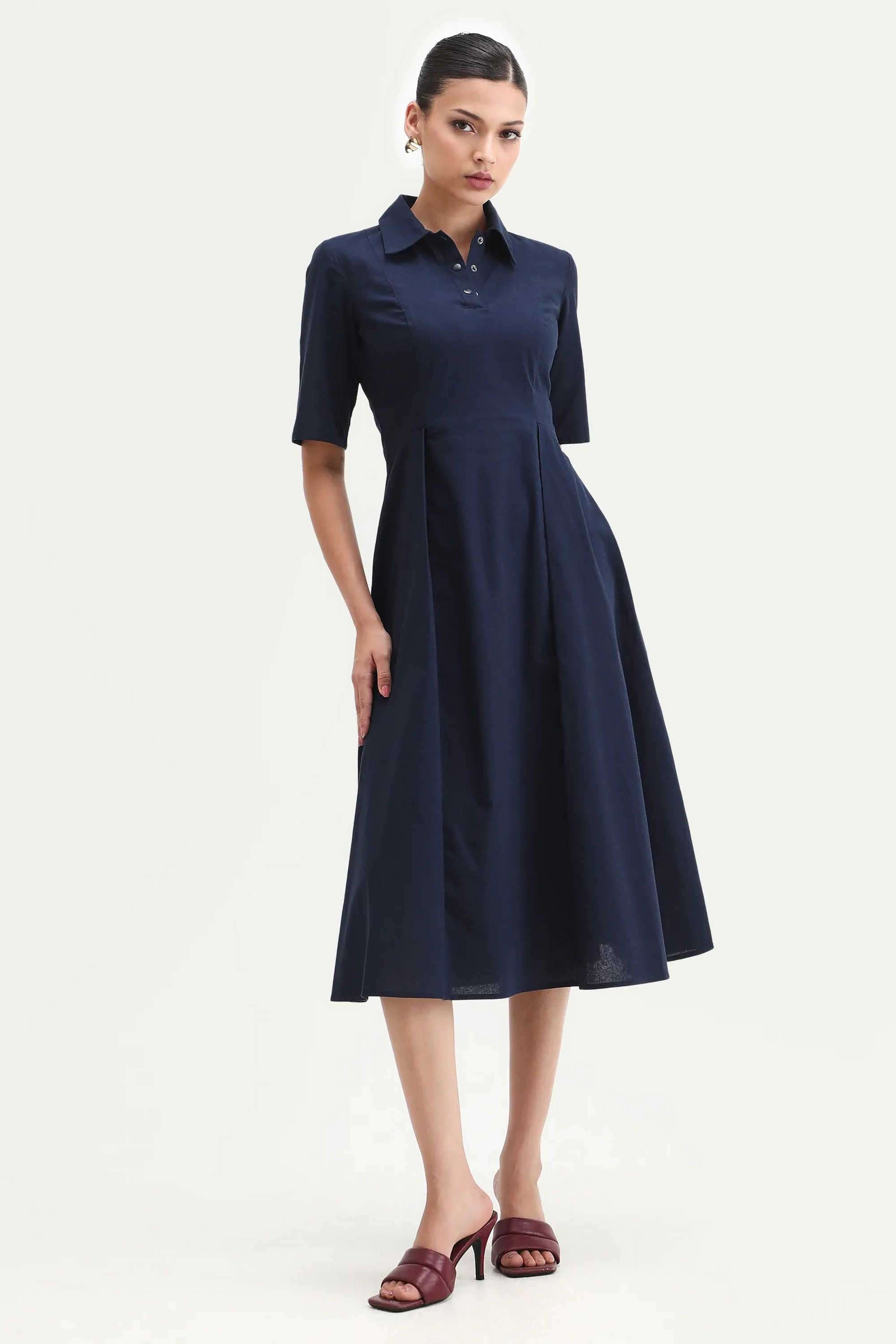 Solid-Cotton-Collared-Women-s-Dress