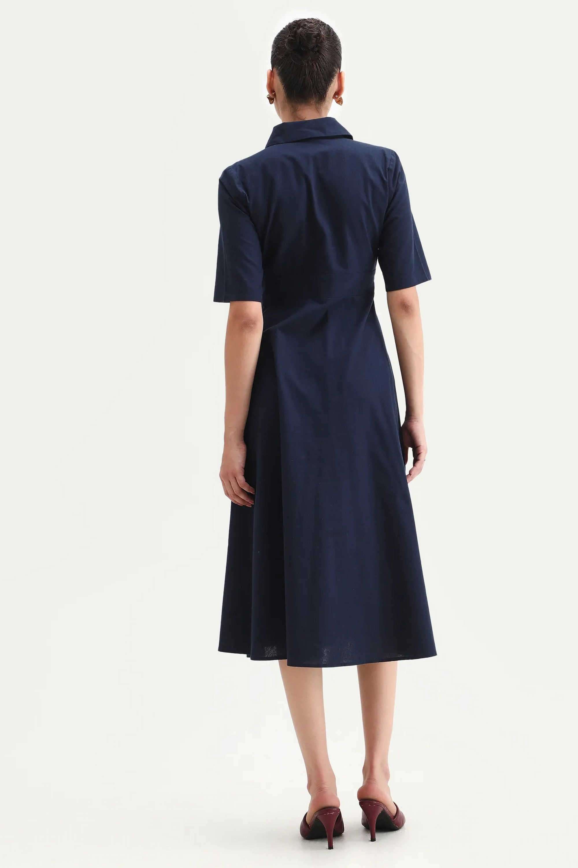 Solid-Cotton-Collared-Women-s-Dress