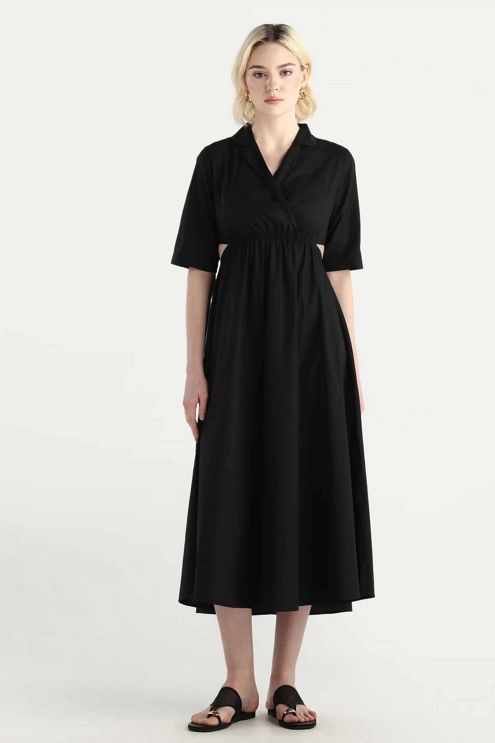 Solid-Cotton-Collared-Women-s-Dress