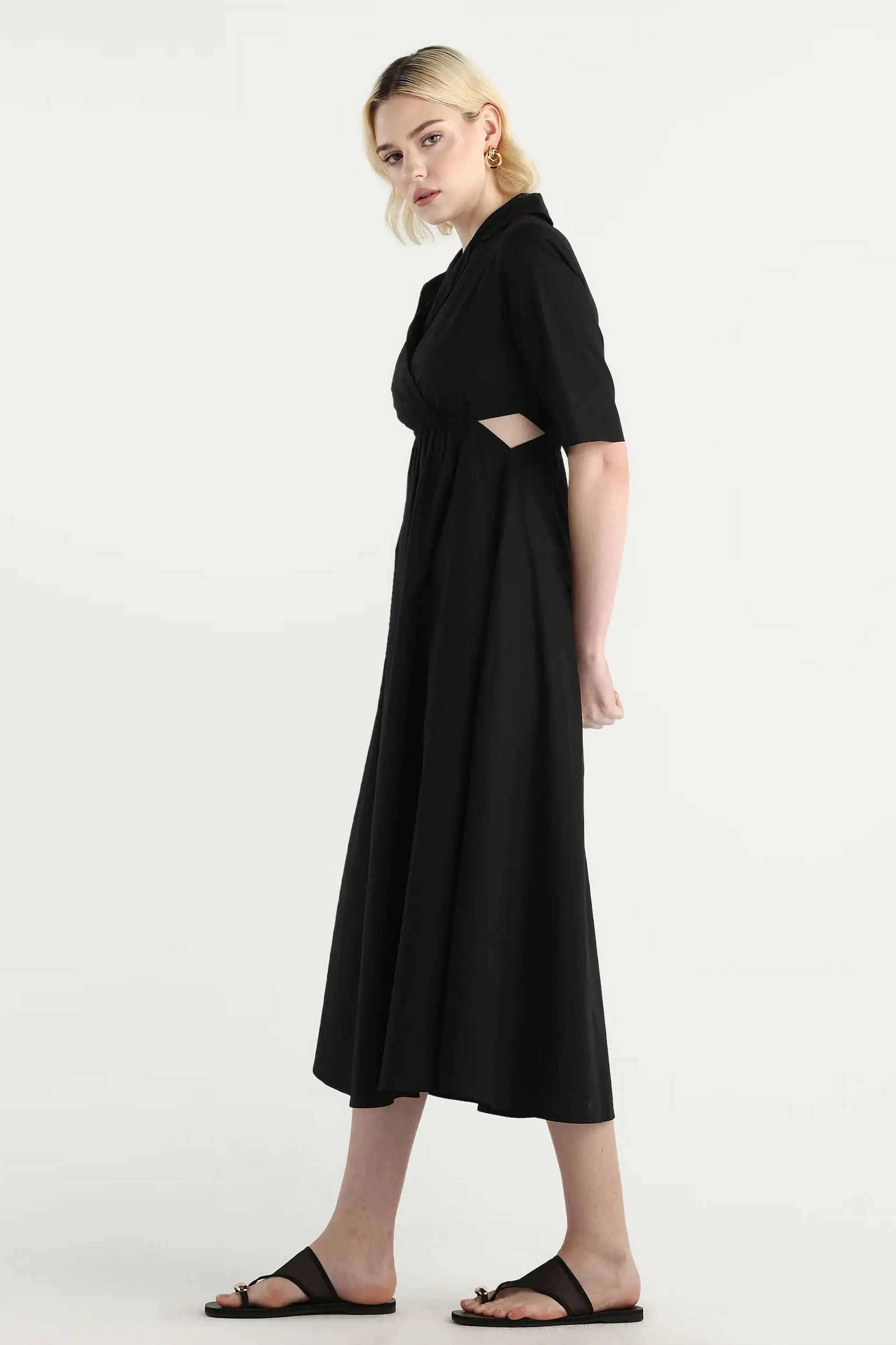 Solid-Cotton-Collared-Women-s-Dress