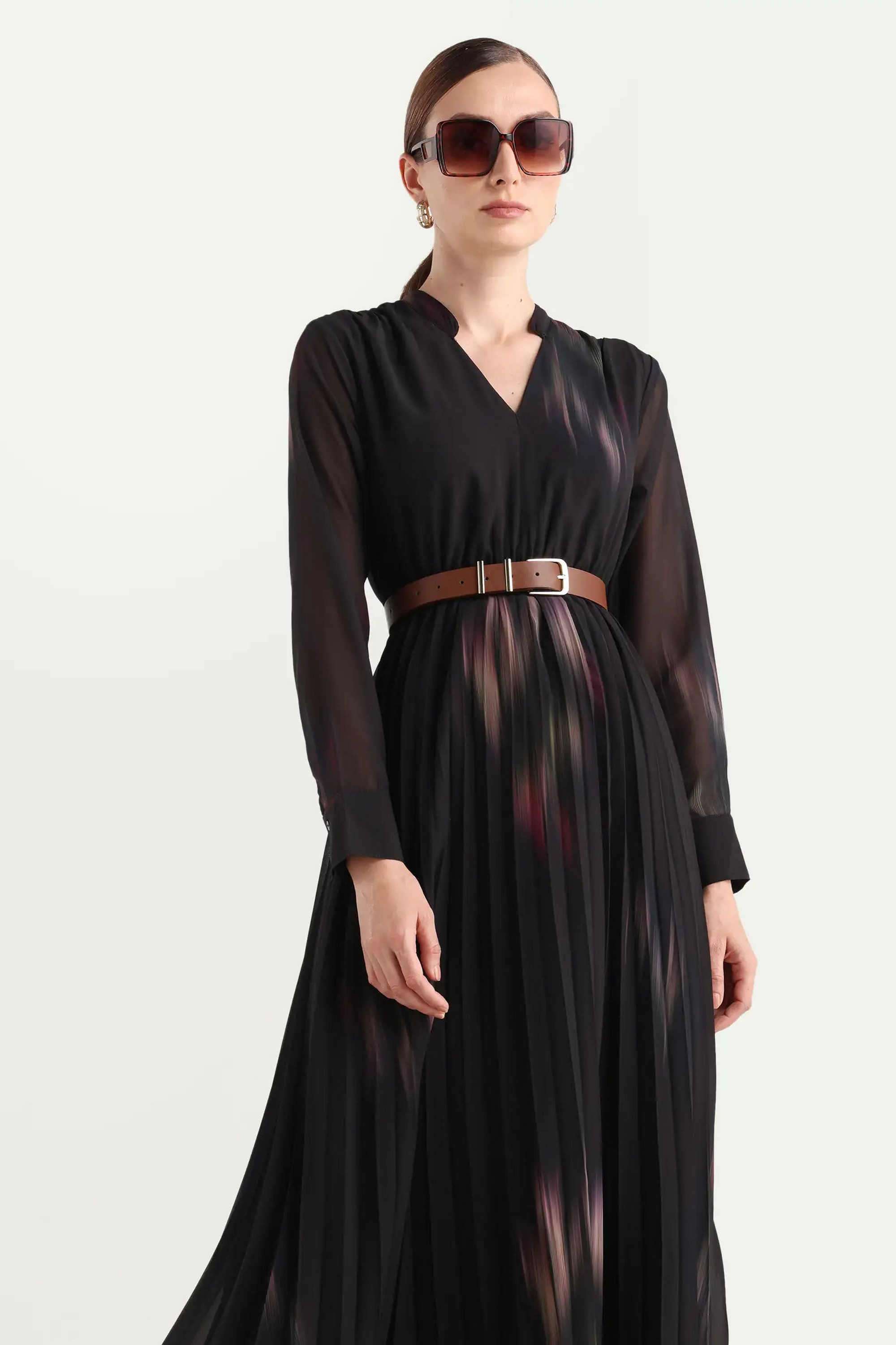 Printed-Polyester-V-Neck-Women-s-Dress