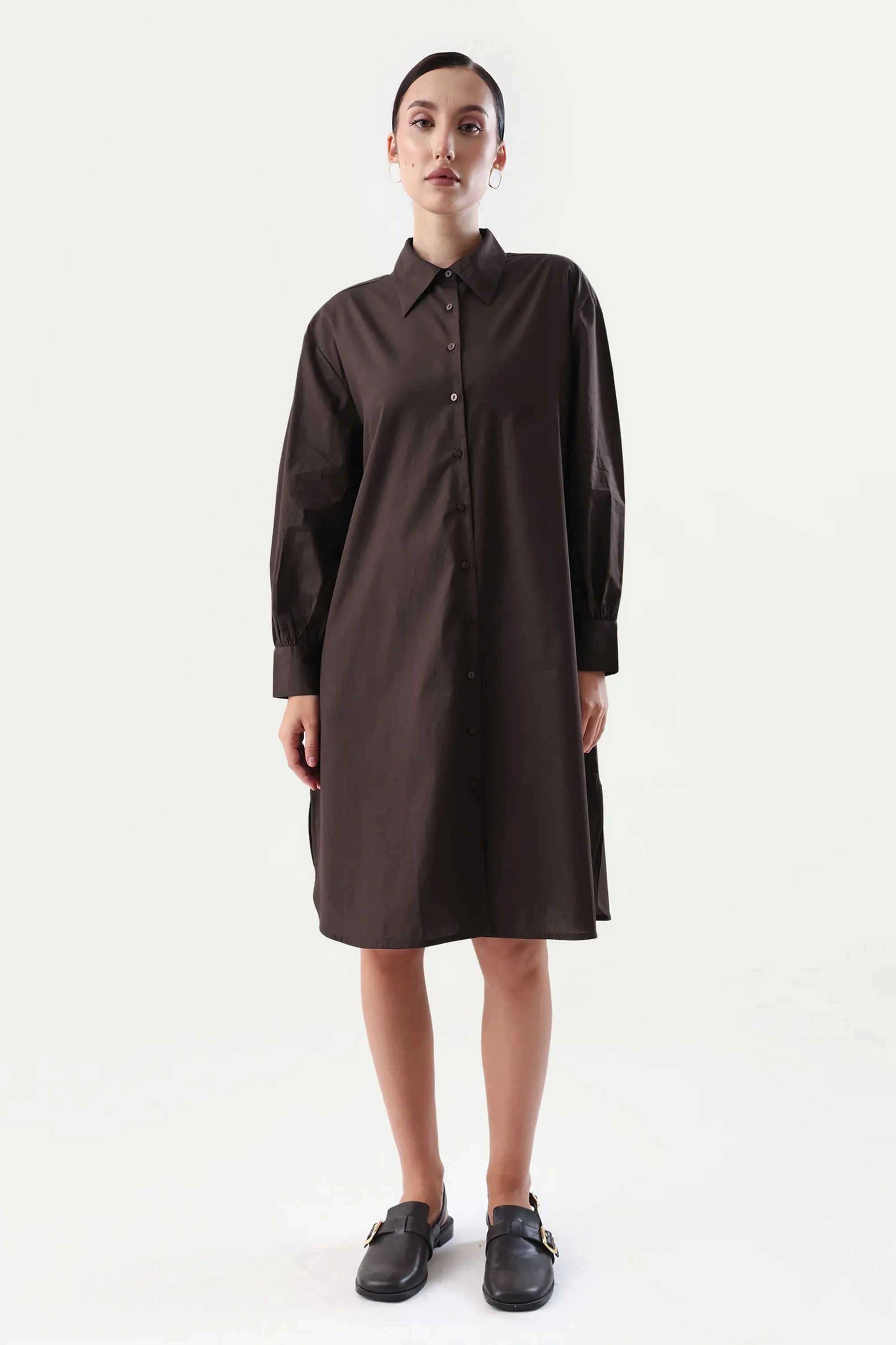 Solid-Cotton-Collared-Women-s-Dress