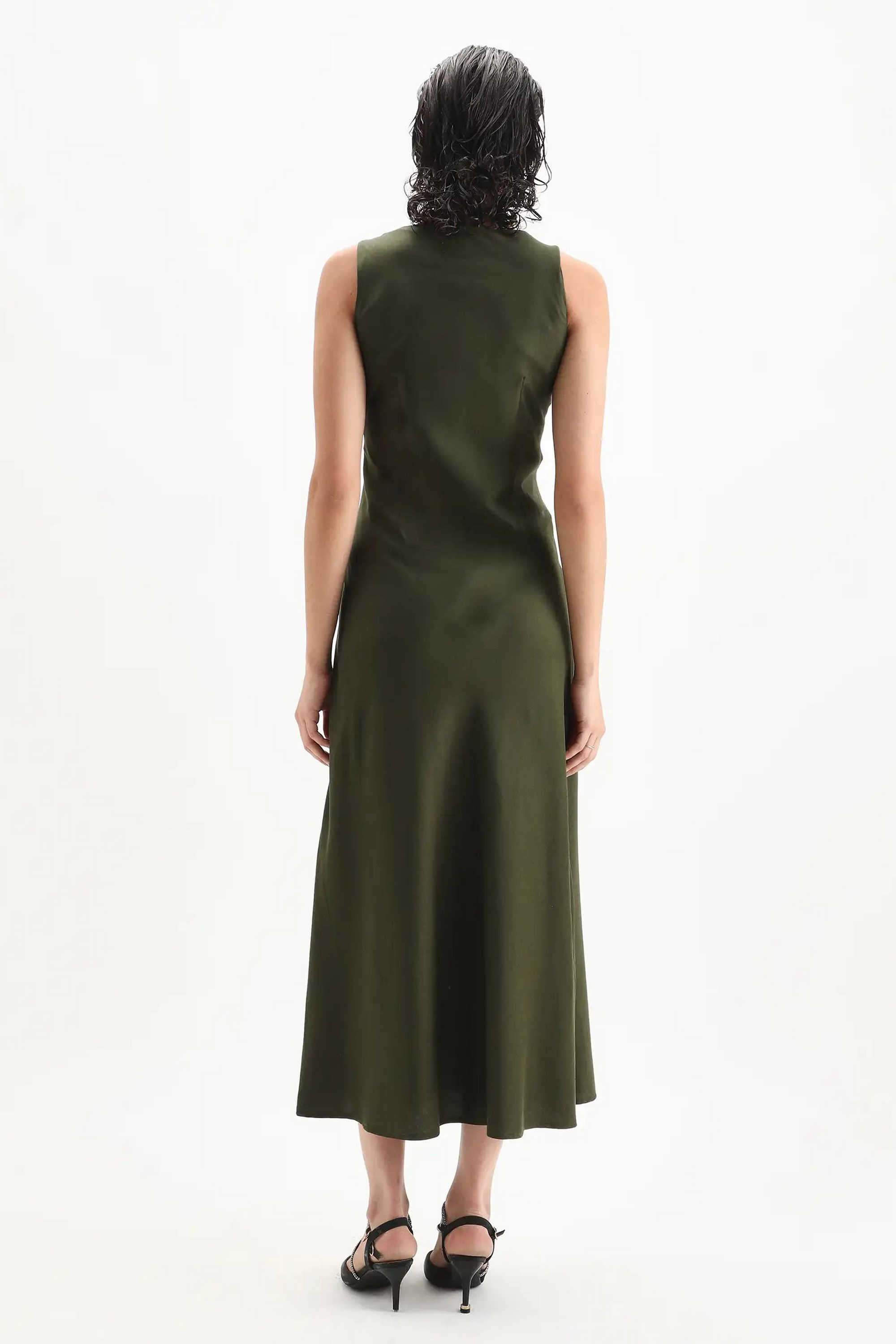 Solid-Blended-Fabric-Cowl-Neck-Women-s-Dress