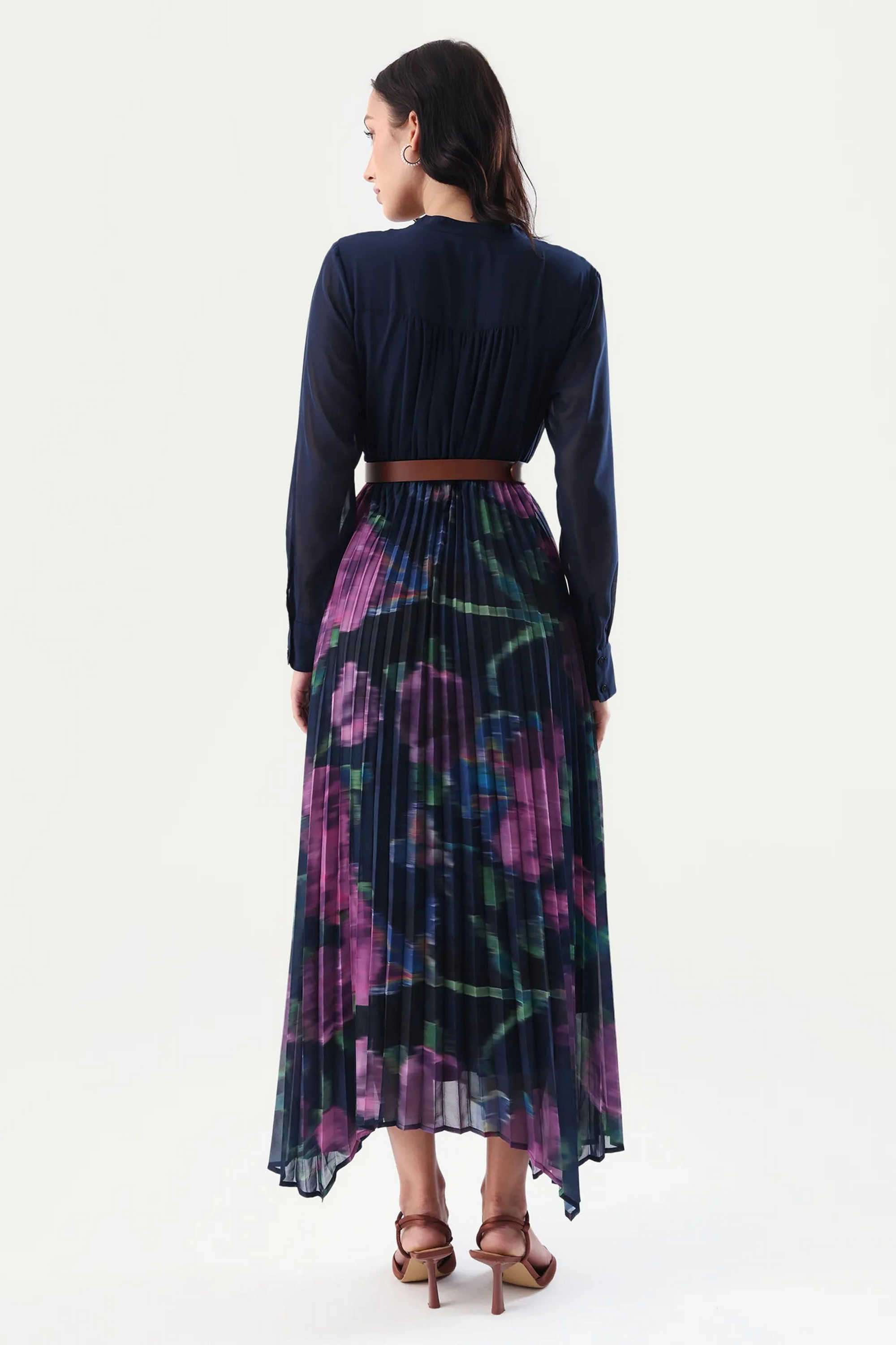 Printed-Polyester-V-Neck-Women-s-Dress