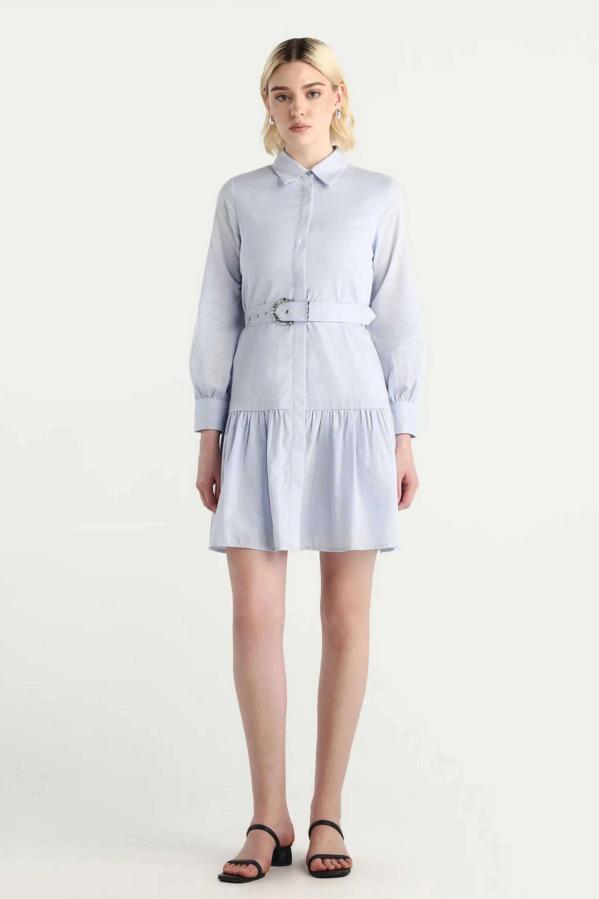 Solid-Cotton-Collared-Women-s-Dress